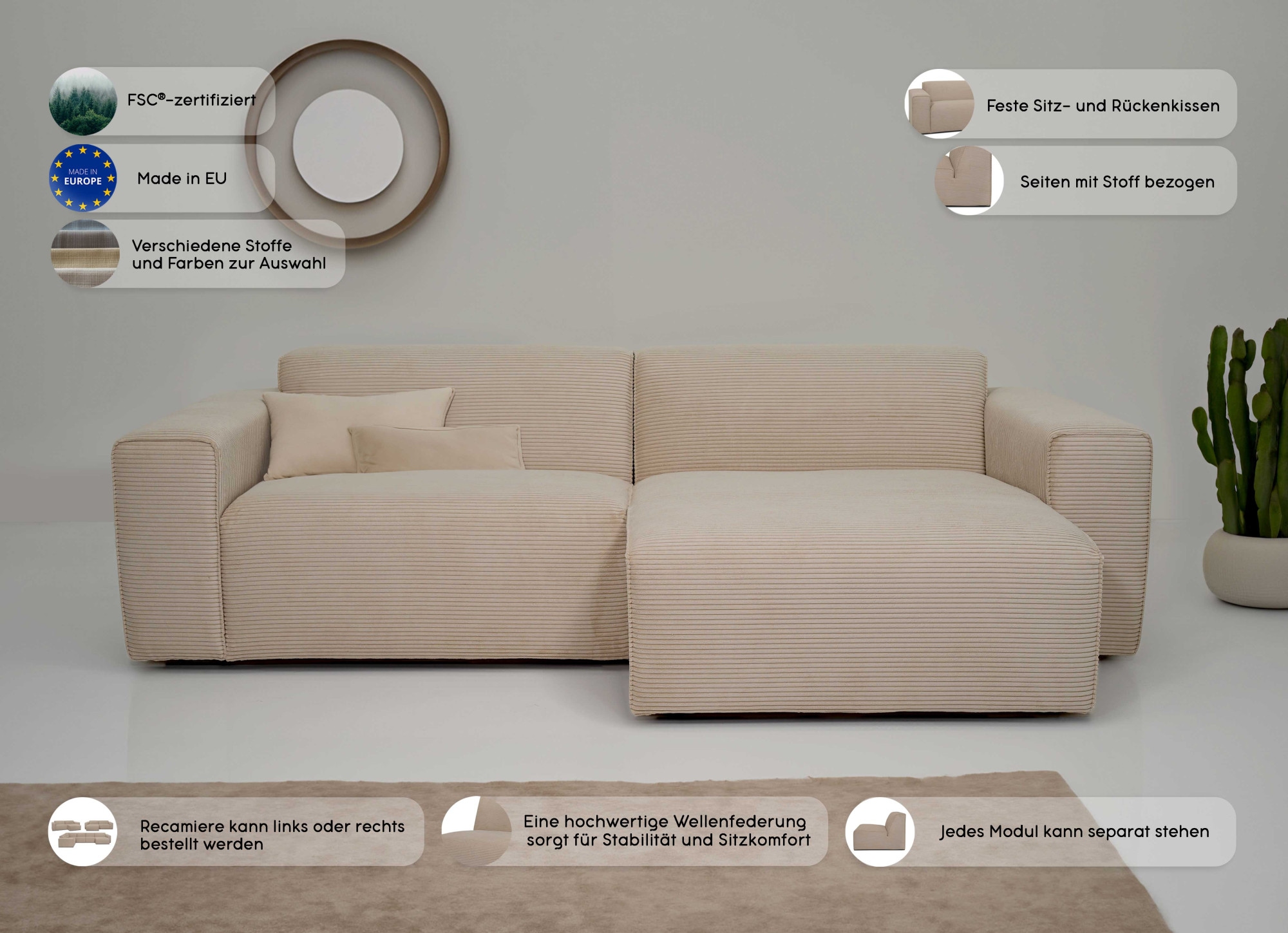 GOODproduct Ecksofa »Clayton Breite 247 cm, L-form« in einem trendigen Cord-Bezug, verschiedene Kombinationen verfügbar