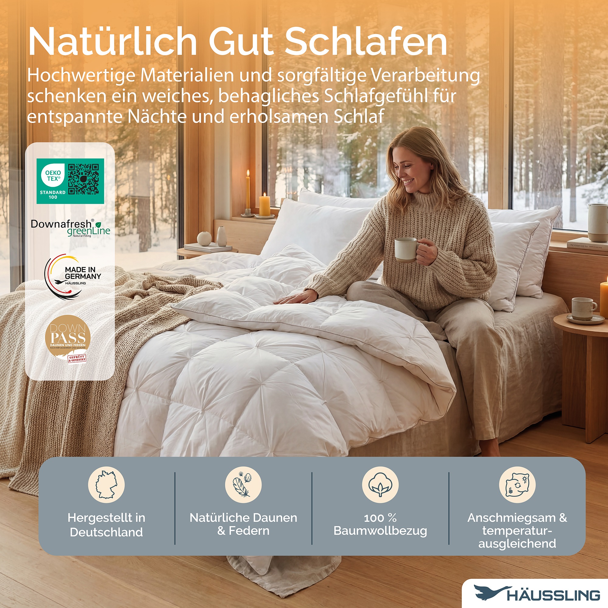 Haeussling Oreiller en plumes »Hygge Home, verschiedene Grössen, DIN Certco biobasiert >85%« Füllung: Weisse neue Federn und Daunen, Klasse I, 85% Federn 15% Daunen 1 cuis tlg.