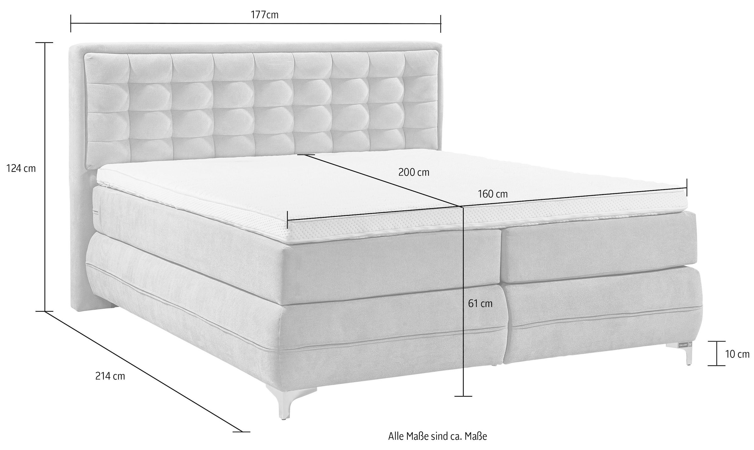 Musterring Boxspringbett »Dubai« Winkelfuss in Chrom, 3 Härtegrade, Kopfteil in Kassettensteppung