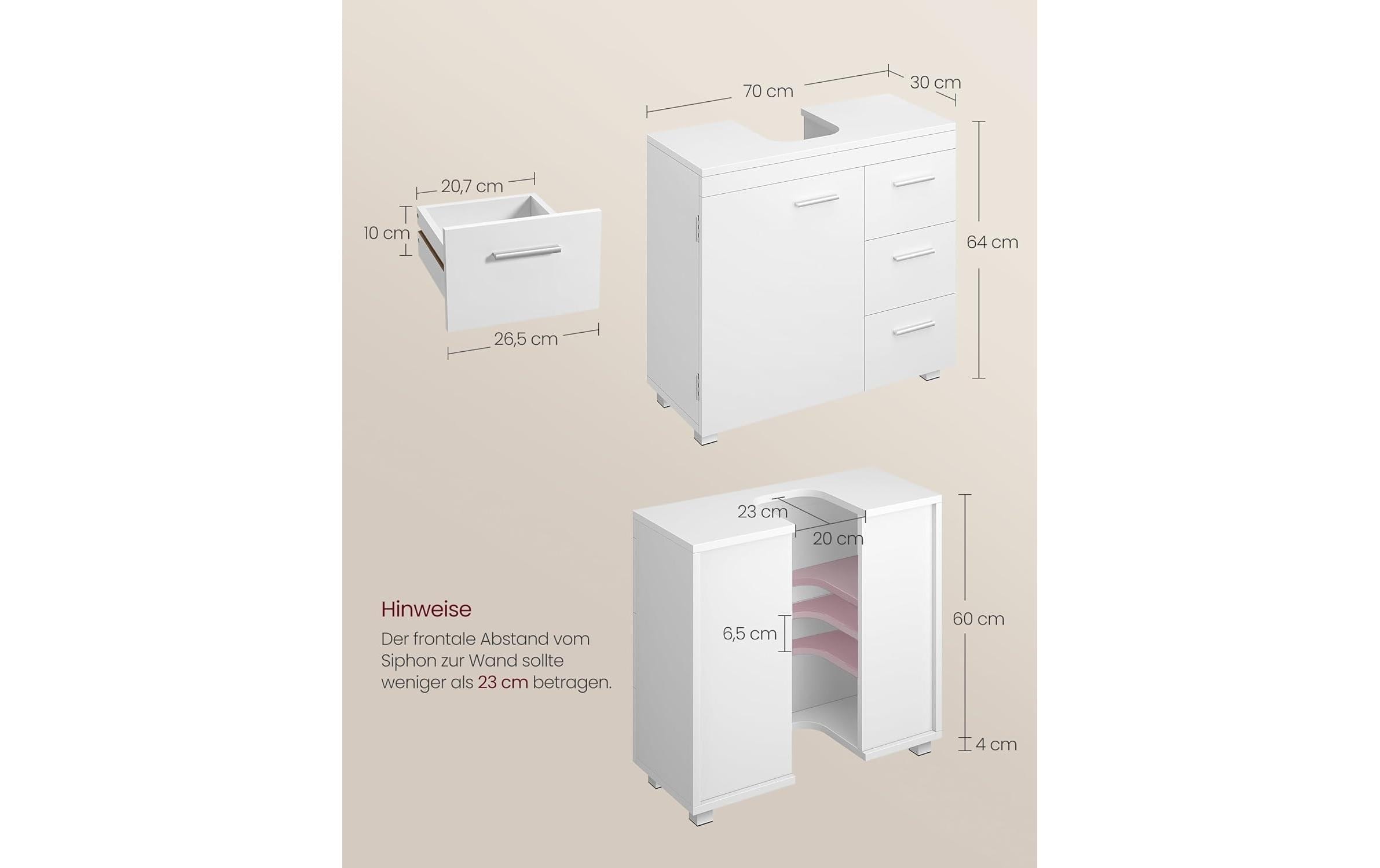 VASAGLE Waschbeckenschrank »mit Füssen«