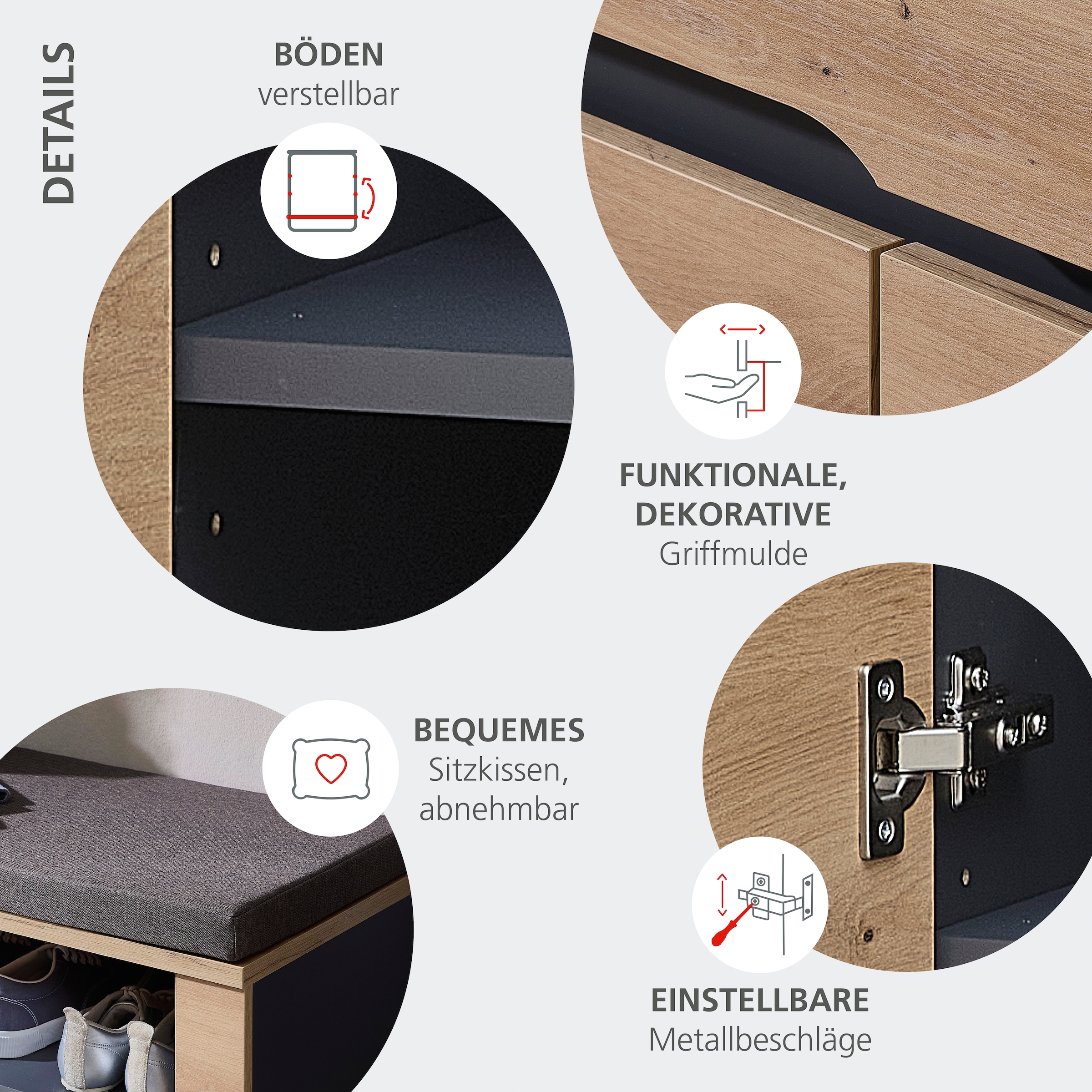 GOODproduct Armoire à chaussures »Bergen Schuhschrank, 80/107/38 (B/H/T cm)« 1 cuis tlg. 2 türig, Schubkasten, Soft Close,