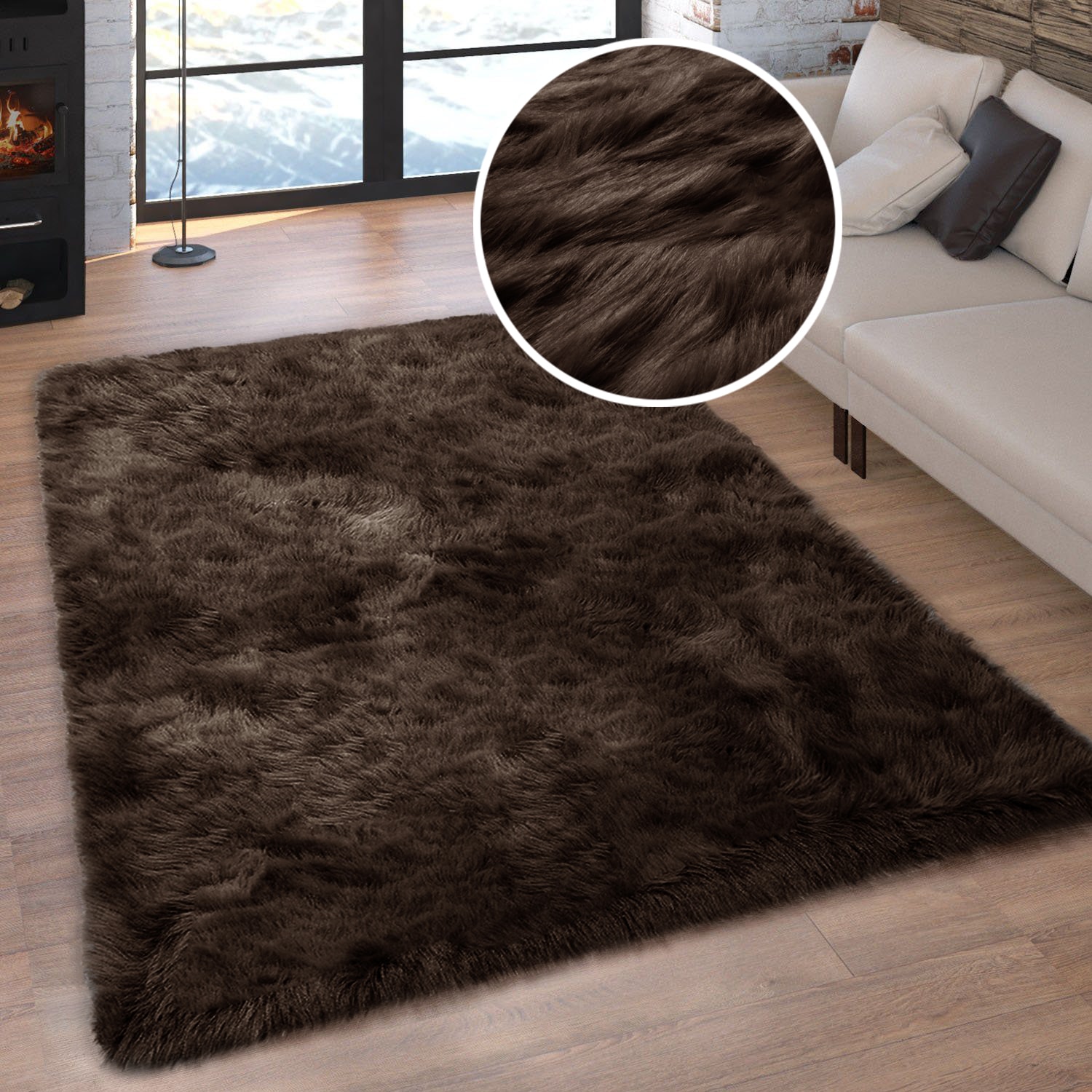 GOODproduct Tapis à poils longs »Valeria, Fellteppich, kuschelig, flauschig« Rectangulaire 60 mm Höhe Kunstfell, weiche Teppiche, Wohnzimmer, Schlafzimmer, Esszimmer