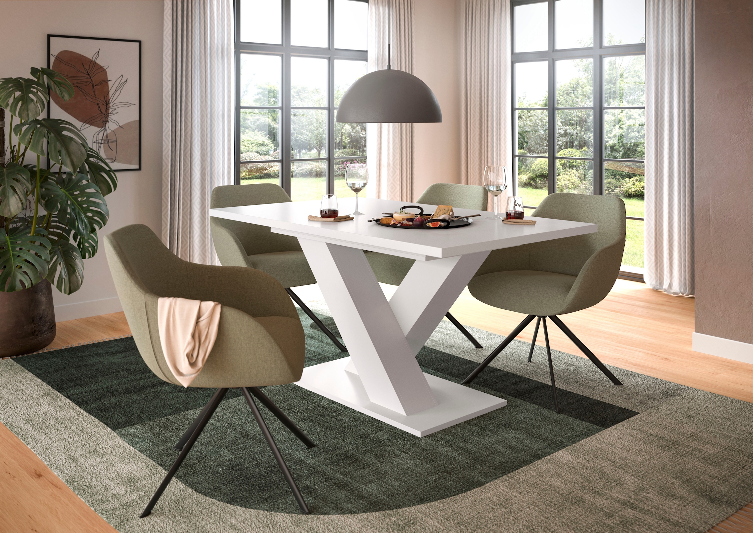 INOSIGN Table de salle à manger »Motus, ausziehbar 150 -190 cm, inklusive 40 cm Einlegeplatte« Set, 1 cuis tlg. X-Gestell mit Bodenplatte, Tisch, Küchentisch, Esszimmer, Küche
