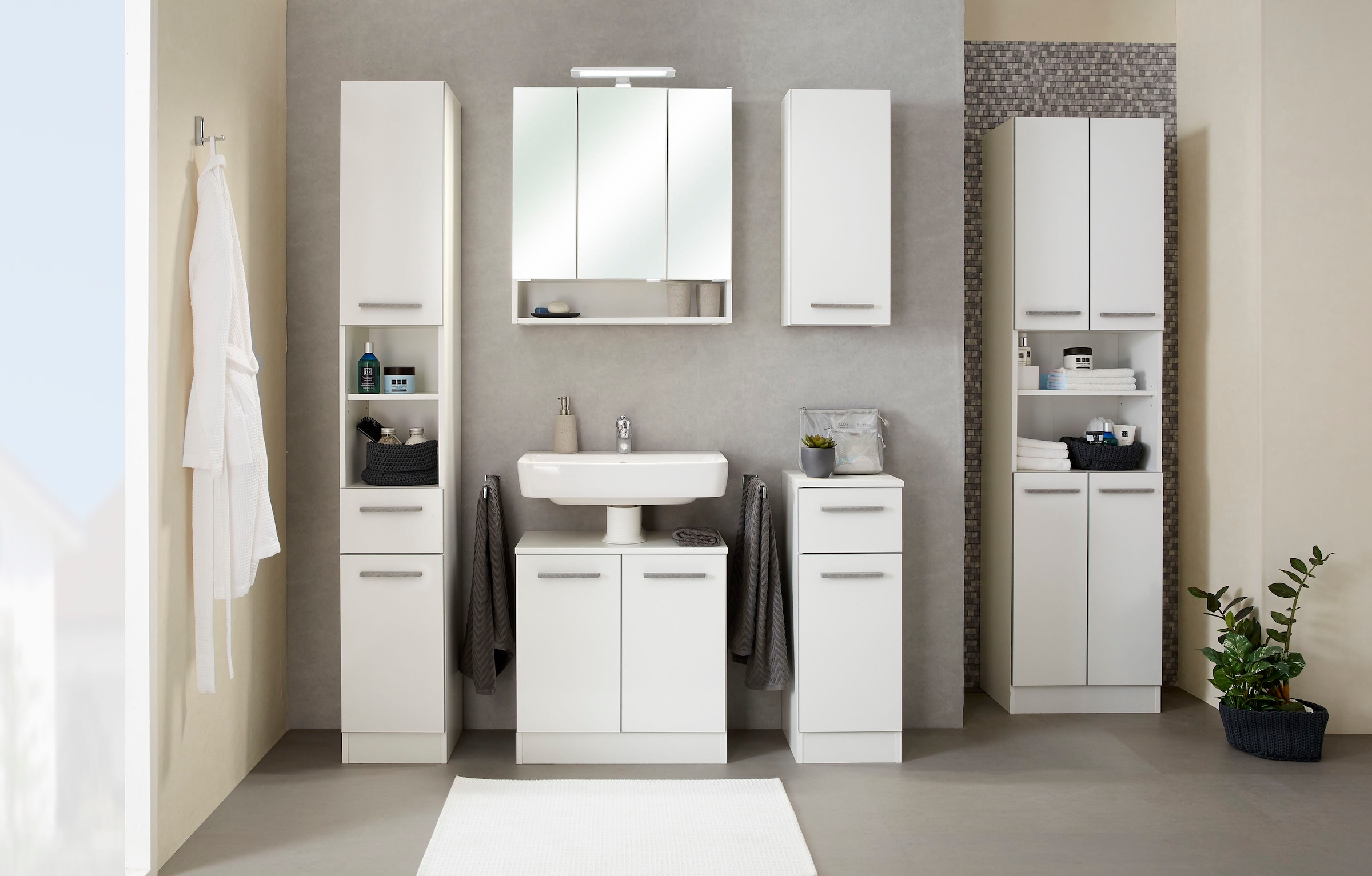 Saphir Armoire basse »Quickset 953 Badschrank mit 1 Tür und 1 Schublade, 30 cm breit« meuble sous lavabo avec amortisseur de porte, poignées effet béton