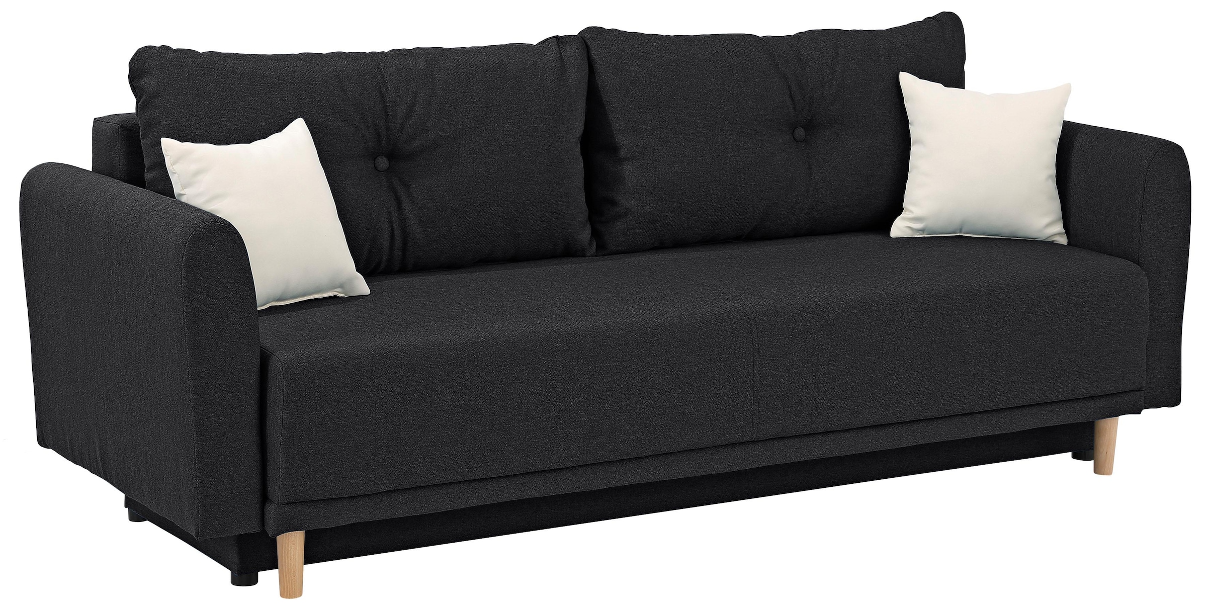 Home affaire Schlafsofa »Scandic« inkl. 2 Zierkissen und Bettkasten, Knopfheftung in Rückenkissen