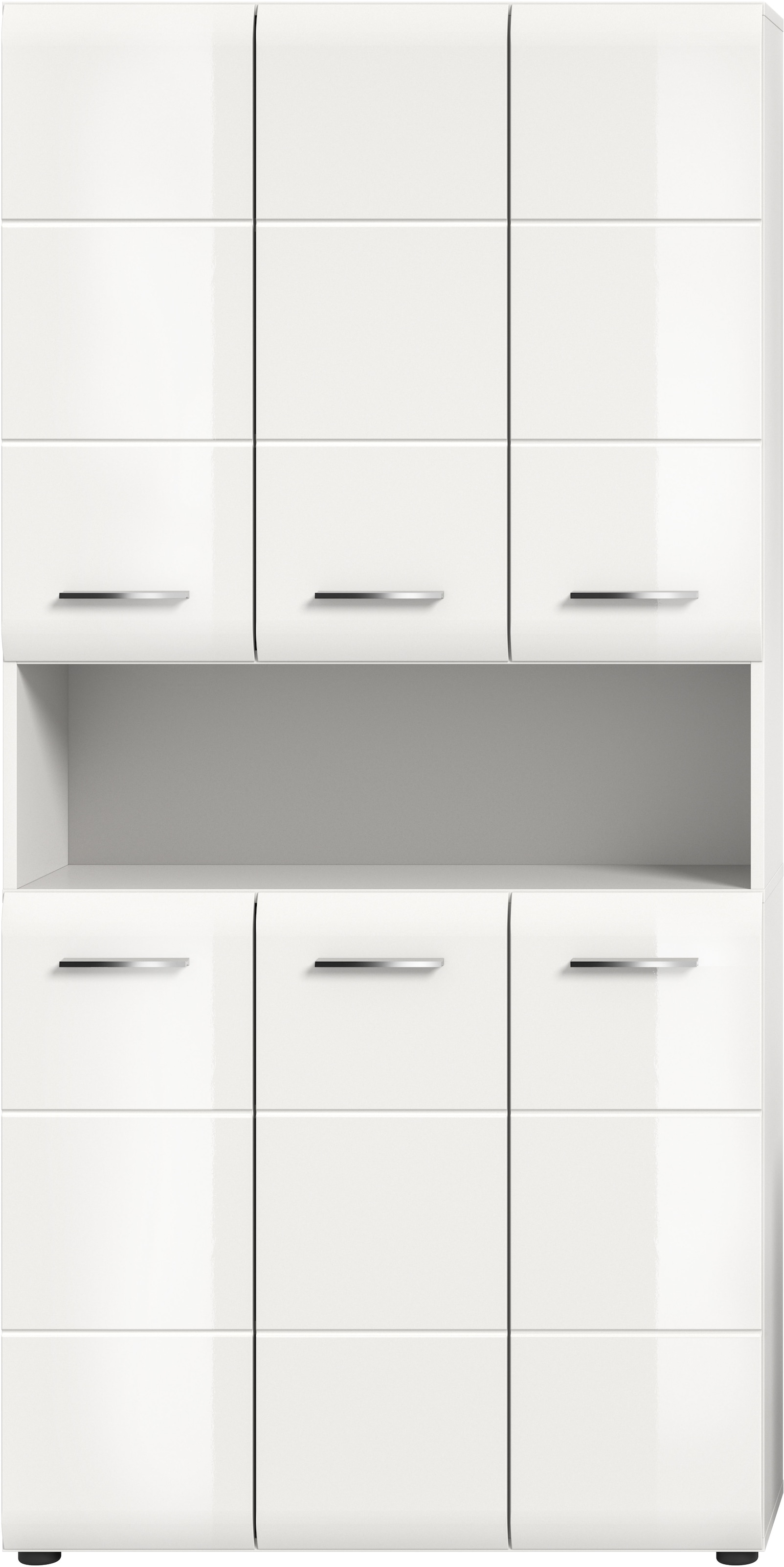 welltime Armoire de rangement 1 cuis tlg. Florenz, Mehrzweckschrank, Weiss Hochglanz Tiefzieh, 13 Fächer