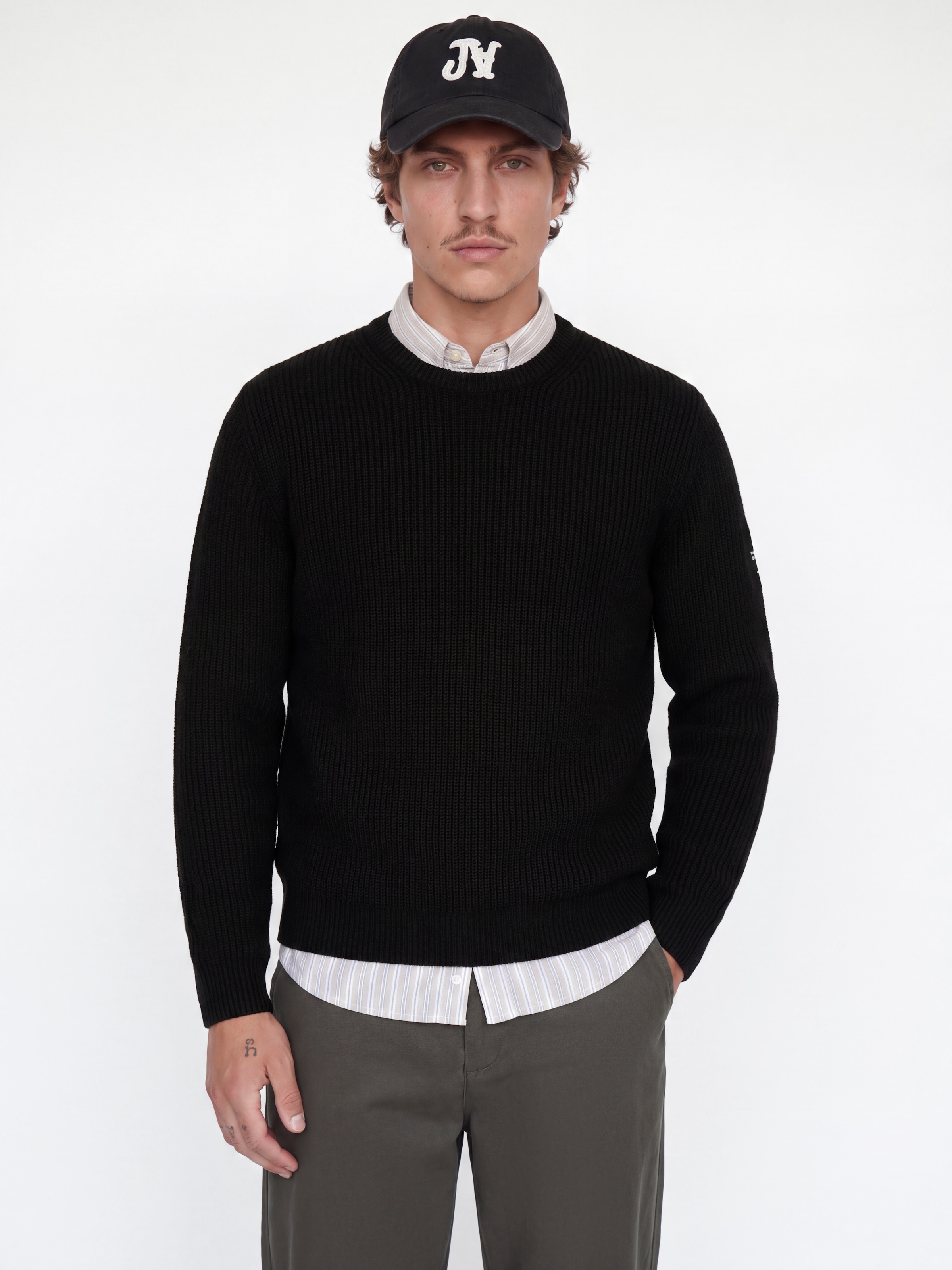 Jack & Jones Rundhalspullover »JJCLEVELAND KNIT CREW NECK« Materialmix, normal geschnitten