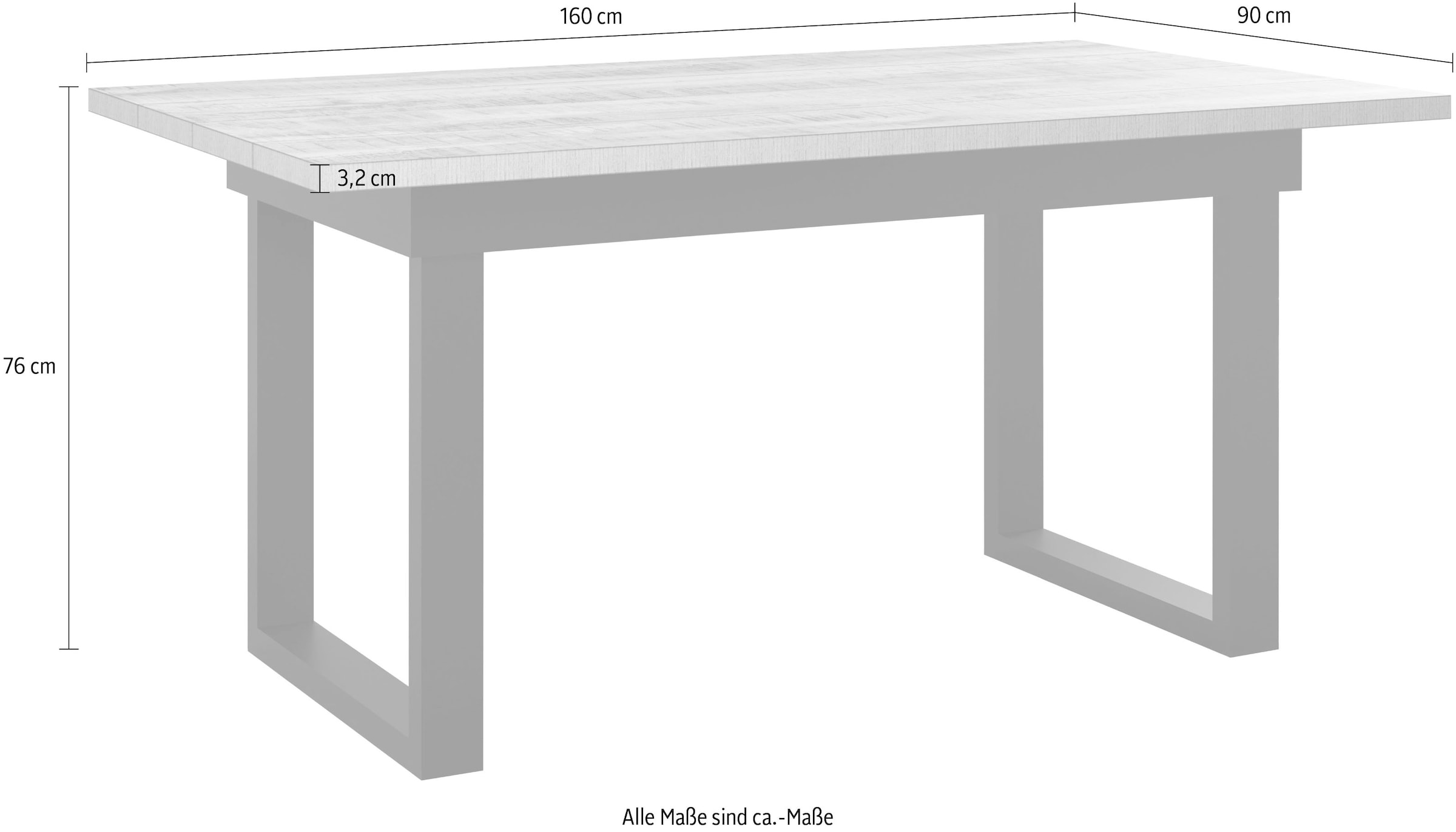 Home affaire Table de salle à manger »Elda« 1 cuis tlg. Esstisch mit 32 mm Tischplatte und Metallfüssen – (B/T/H) 160/90/76 cm