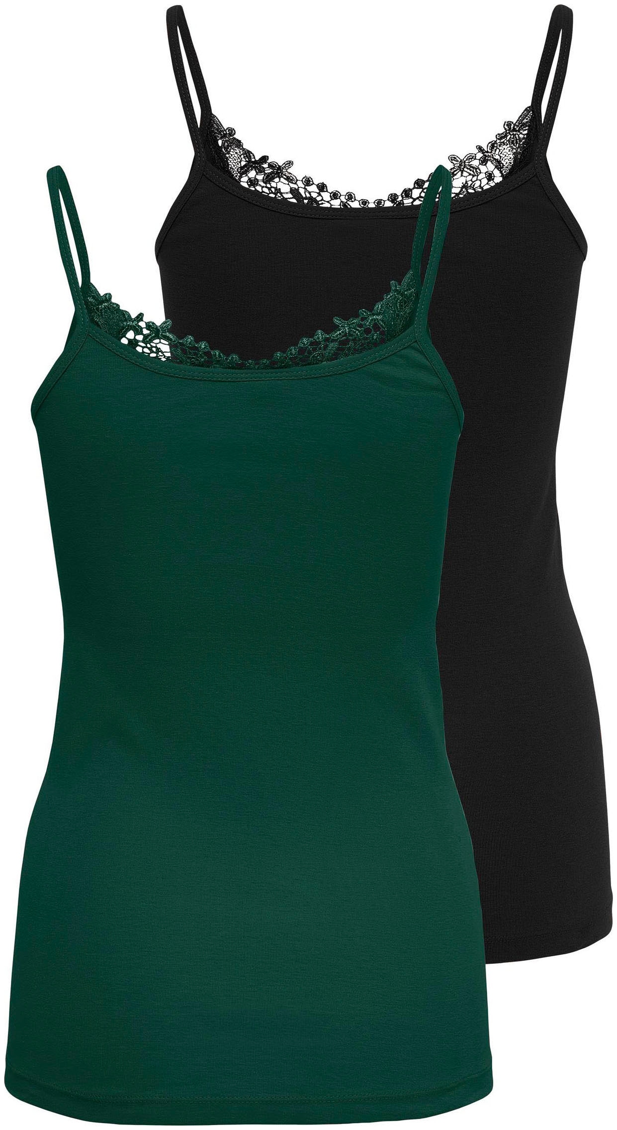 ONLY Top en dentelle »ONLKIRA – Doppelpack mit Spitzendetail für feminine Looks« pack de 2,  Coupé près du corps, à la mode, jersey, coton, col en V