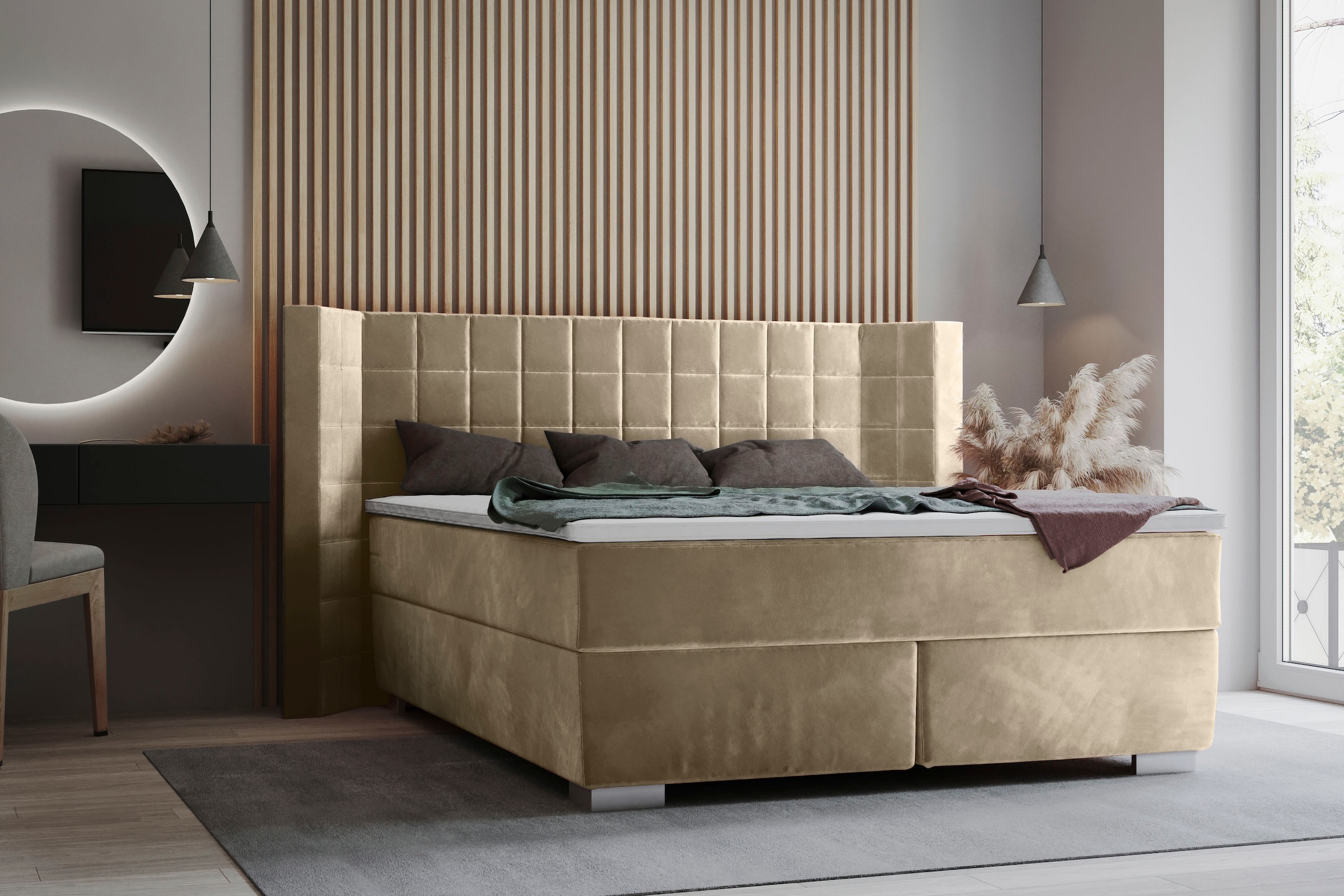 Home affaire Lit boxspring »Piazza« mit Steppung und Kopfteil mit seitlichen Flügeln