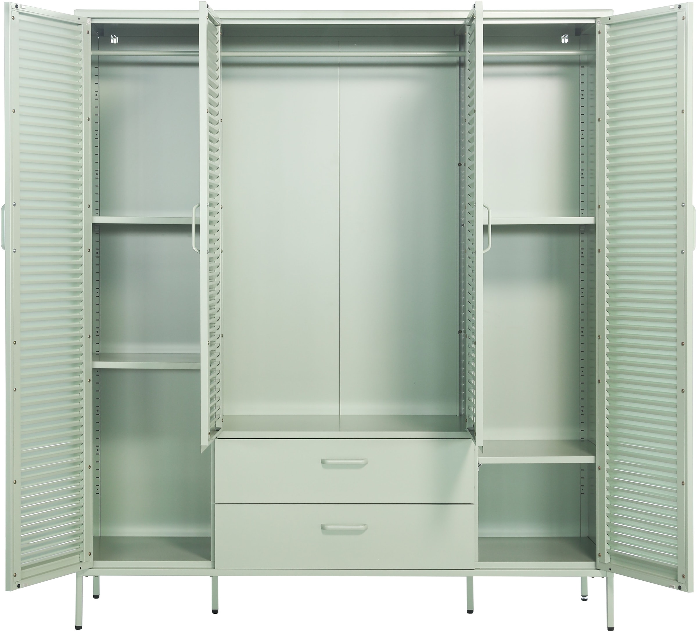 GOODproduct Kleiderschrank »GERRON Kleiderschrank Metallschrank Spind« Schlafzimmerschrank, 4 Türen & Schubladen, grün salbei, Breite 158cm