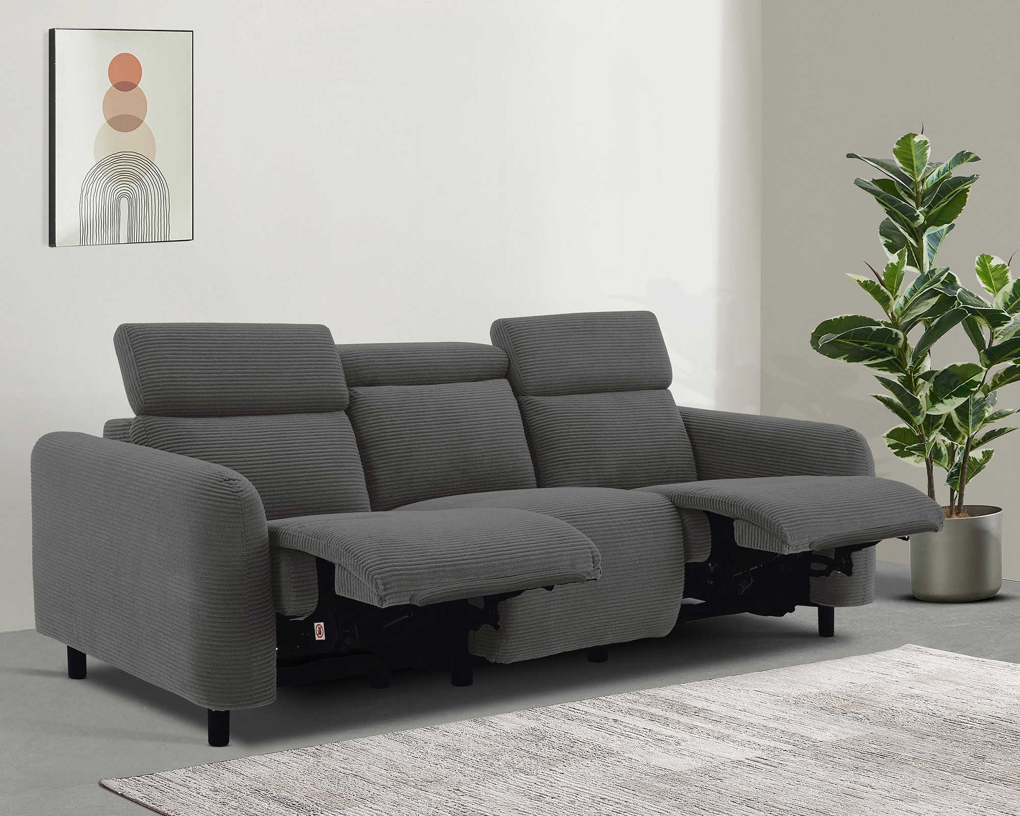 GOODproduct 3-places »SKAANE Cord-Sofa, 229 cm, manuelle u. elektrische Relaxfunktion« fonction relax sur 2 sièges, réglage de l’appuie-tête, rembourrage à ressorts