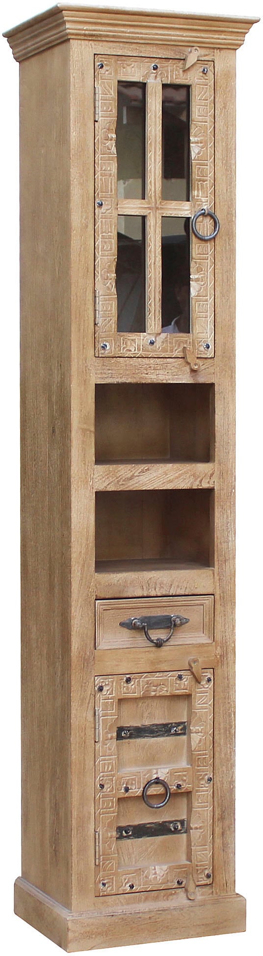 SIT Vitrines »Daipur mit Glastür und 1 Schubkasten. 2 offen Fächer« ornements sculptés, largeur 44/hauteur 188 cm