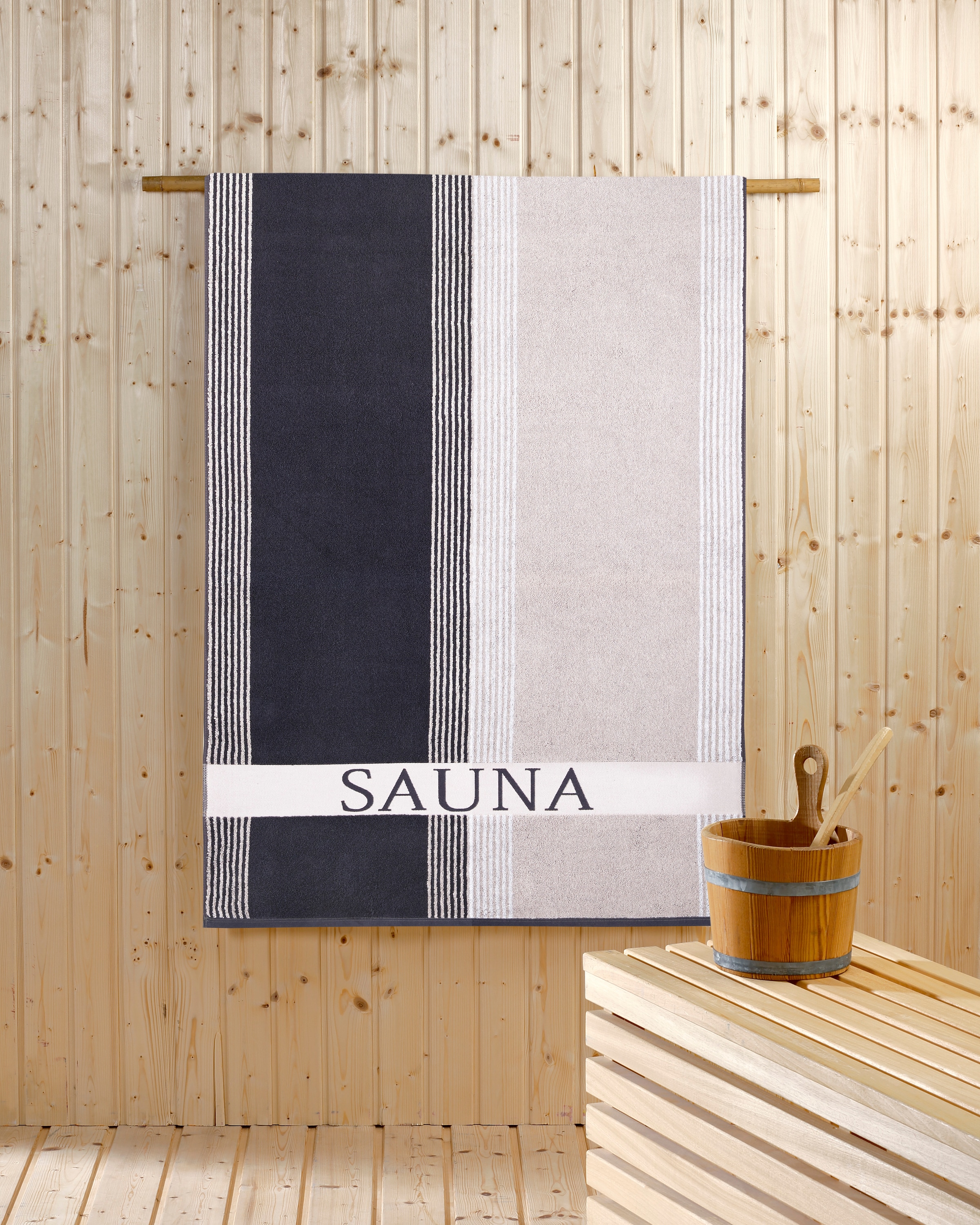 Dyckhoff Serviette de sauna »Saunastreifen« avec large bordure
