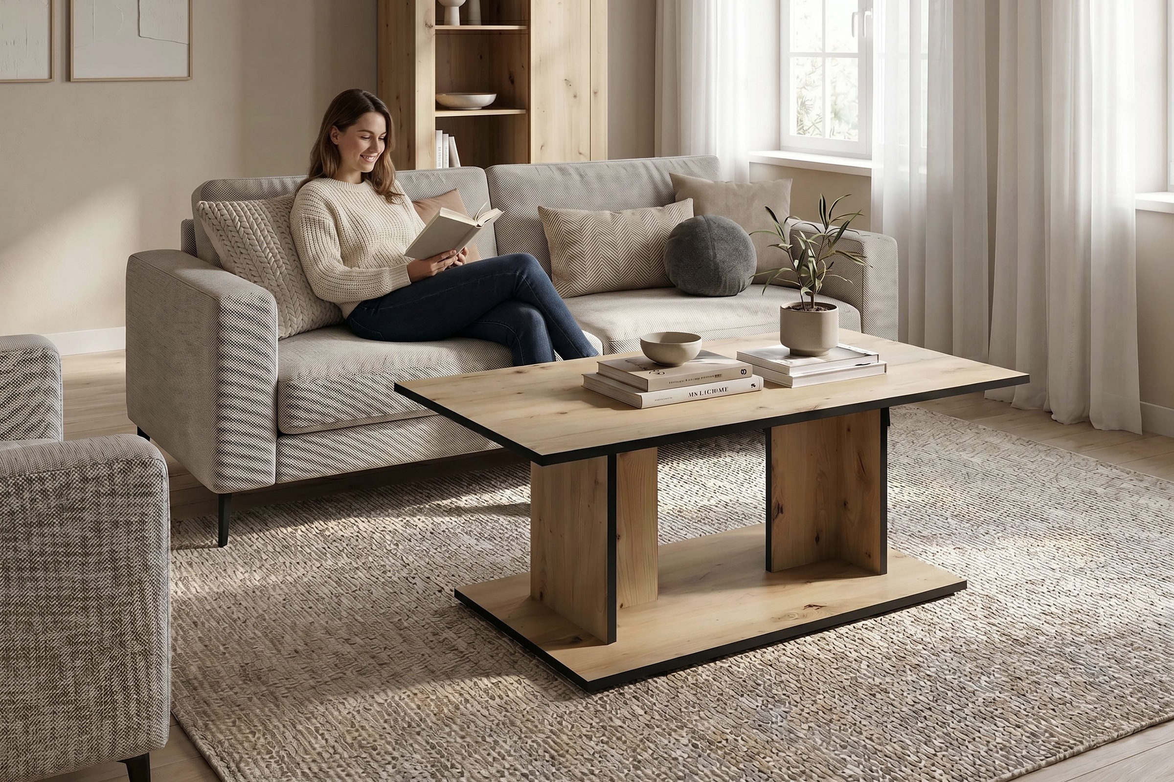 byLIVING Couchtisch »TOM« Eiche-Optik oder Weiss, Kante schwarz, Belastbarkeit 40 kg, B: 110 cm