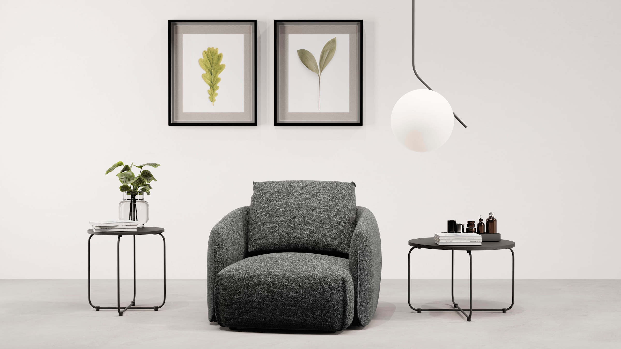 TRENDMANUFAKTUR Fauteuil »Shawn, Loungesessel, Designsessel, elegant geschwungen Armlehnen« forme organique, confortable, avec revêtement de qualité