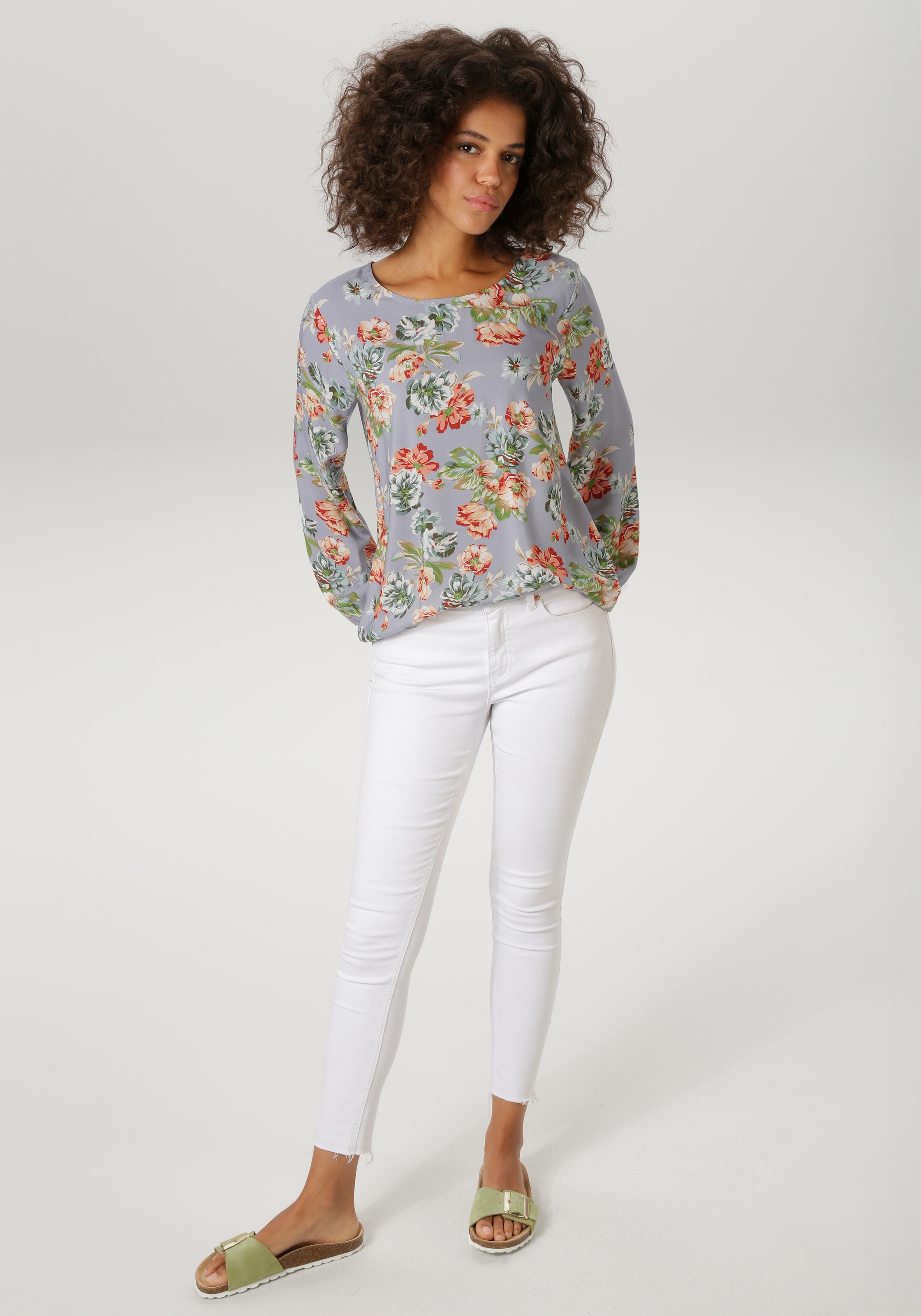 Aniston CASUAL Blouse à enfiler mit farbenfrohen Blumendruck - jedes Teil ein Unikat - NEUE KOLLEKTION