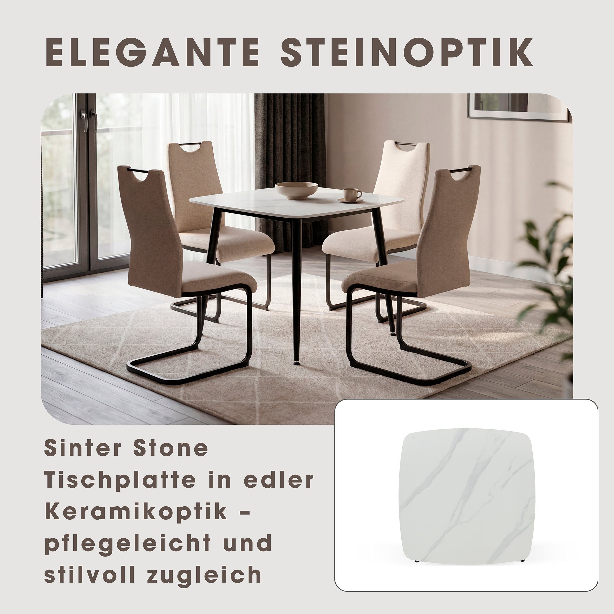 byLIVING Esstisch »VERONA« Tischplatte weiss, bis 100 kg, 4-Fussgestell, 4 Sitzplätze