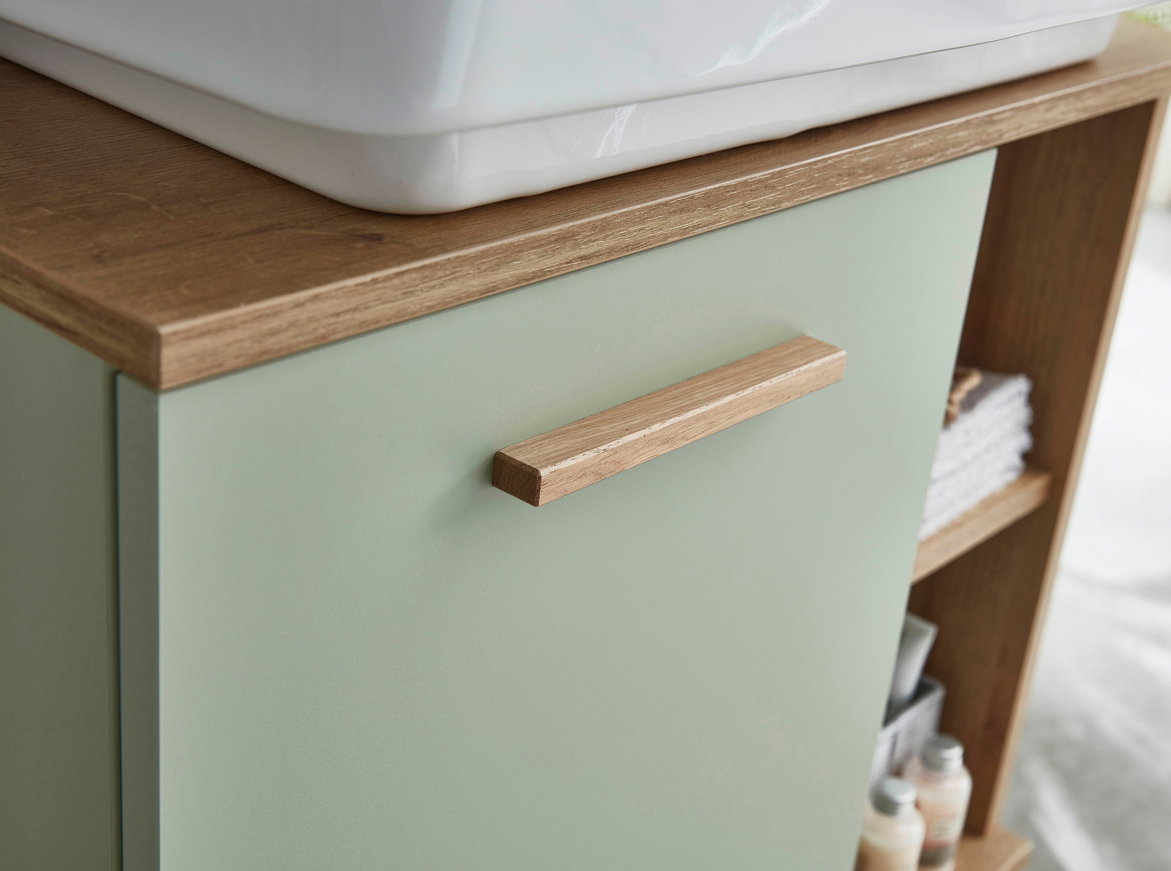 Saphir Armoire sous lavabo »Quickset 963 Unterbeckenschrank, Salbei Nachbildung, 1 Tür« meuble sous lavabo avec amortisseur de porte, largeur 60,5 cm, sans lavabo