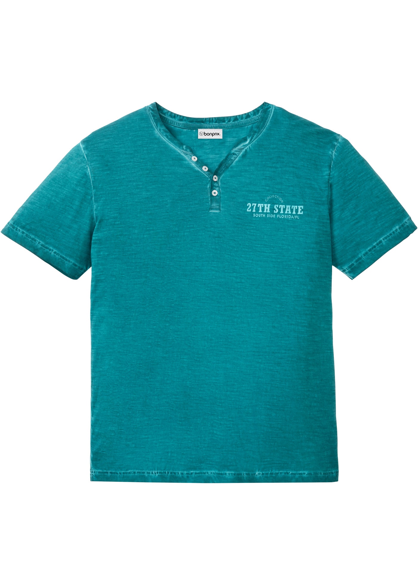 bonprix T-shirt Henleys Regular fit, Kurzarm, aus Baumwolle, Fade Out Look