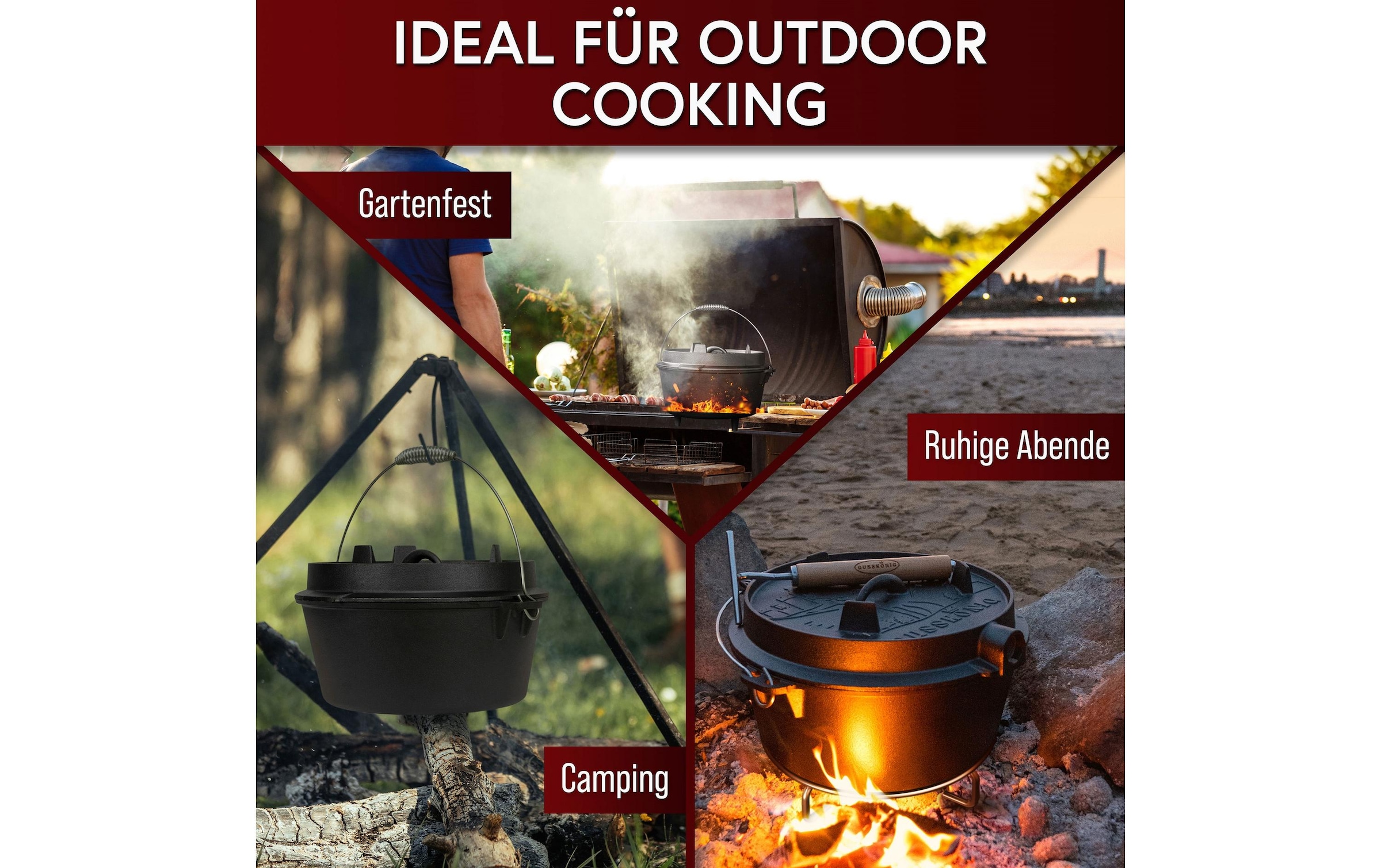   Grilltopf »Gusskoenig Dutch Oven Set 4,5 l mit Heber, Bürste, Untersetzer« Gusseisen