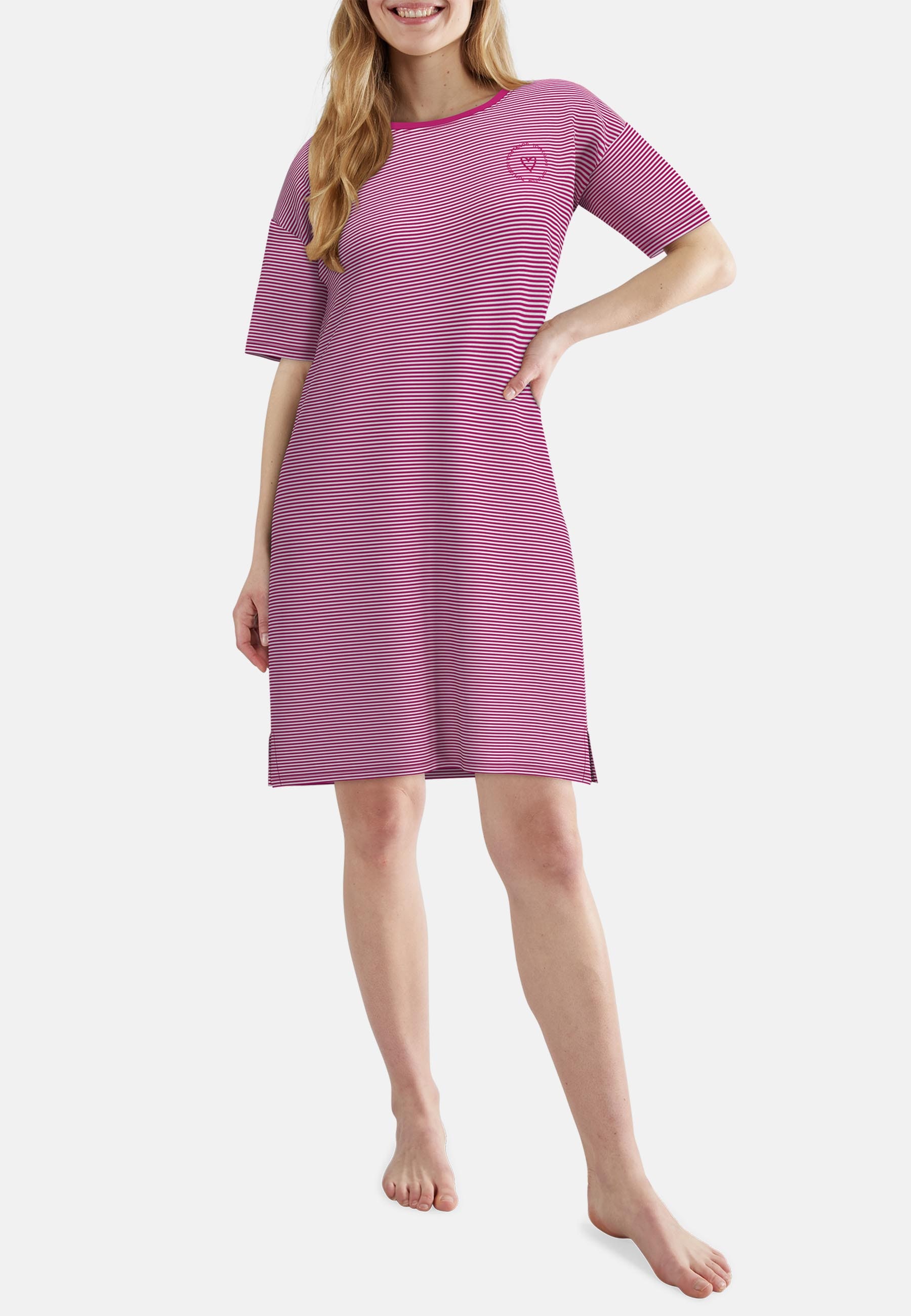 TOM TAILOR Chemise de nuit rayé, longueur genoux, manches mi-longues, col rond, mélange coton