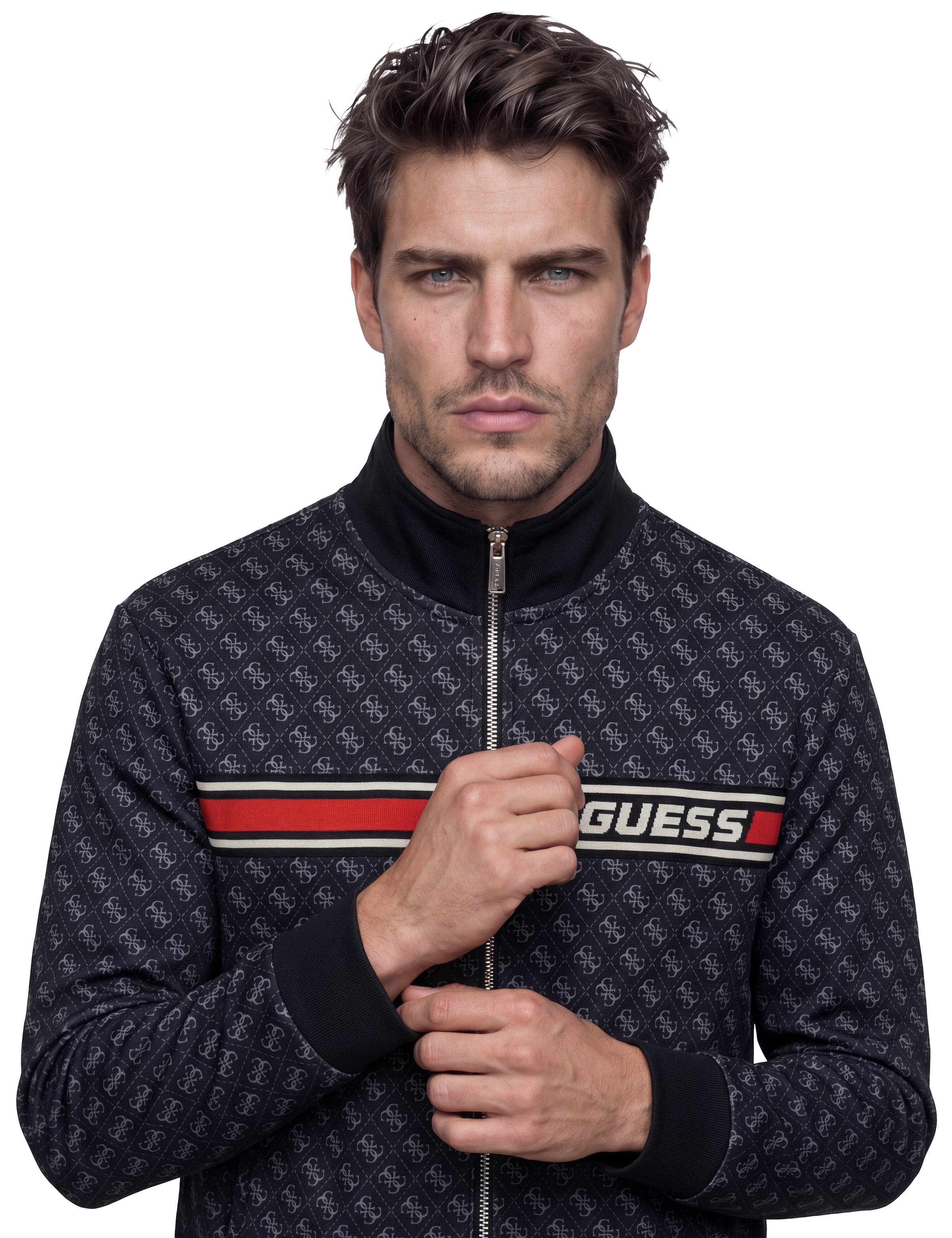 Guess Sweatjacke »KORBIN« Stehkragen, Regular Fit, Eingrifftaschen