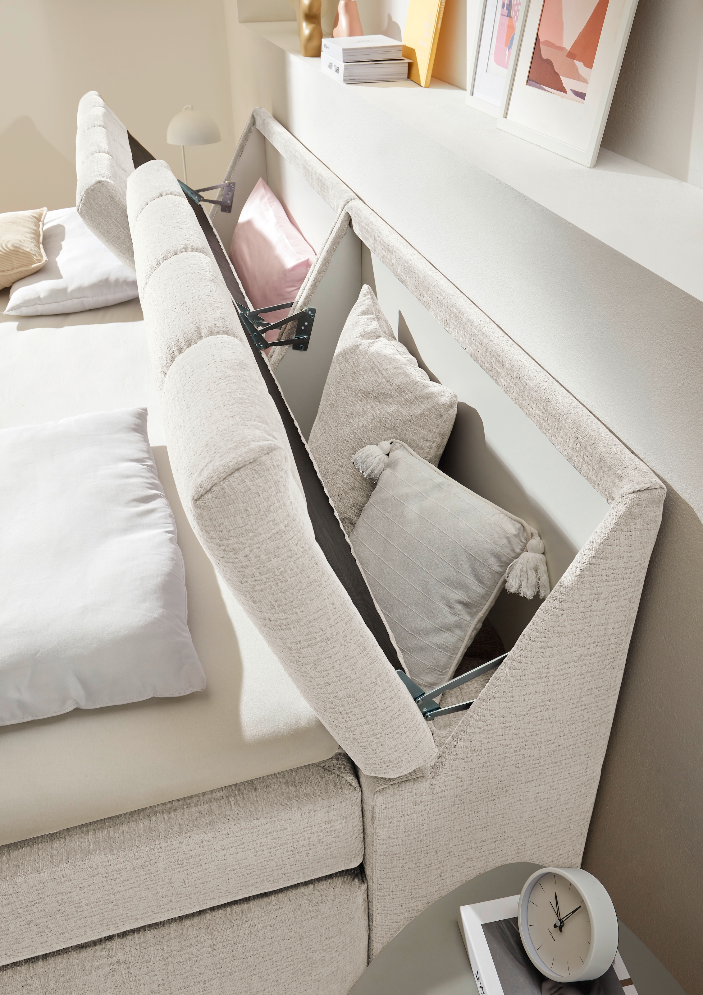 ED EXCITING DESIGN Boxspringbett »Elkford, Familienbett in der Grösse 240x200cm« inkl. Stauraum im Kopfteil