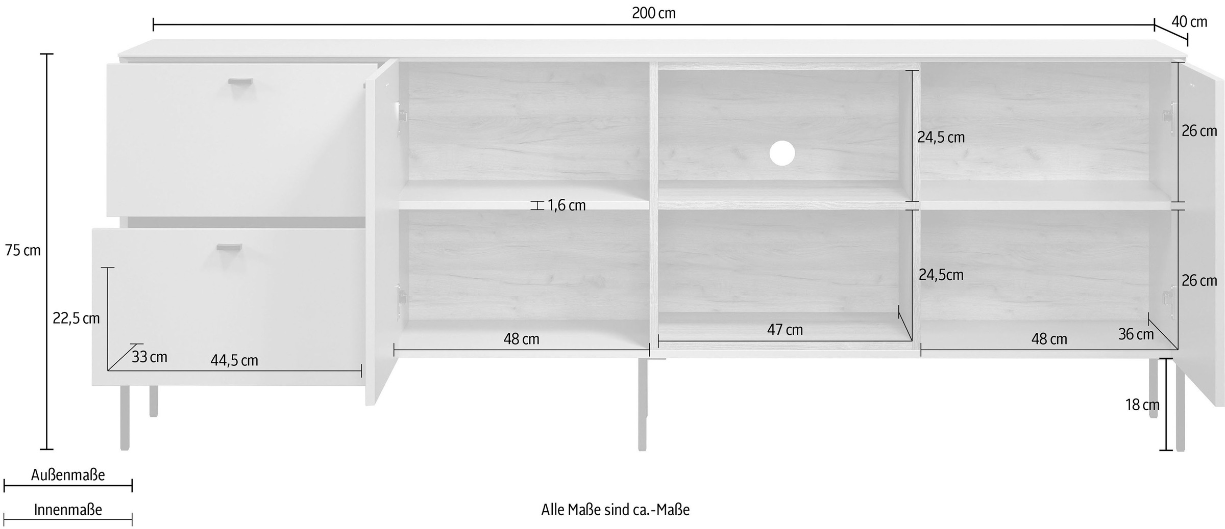 Home affaire Lowboard »San Pedro« 1 Stk. tlg. TV-Lowboard mit Türen, Schubkasten & Soft-Close - (B/T/H) 200/40/75 cm