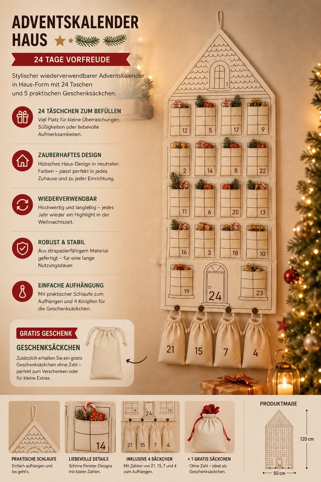 homsy by Ana Johnson Adventskalender »Jolsy, Haus Weihnachten ca.50x120cm, für Türen, aber auch als Wanddeko« Es liegt keine Altersempfehlung vor für Geschenke, Gutscheine, Süssigkeiten und andere Überraschungen