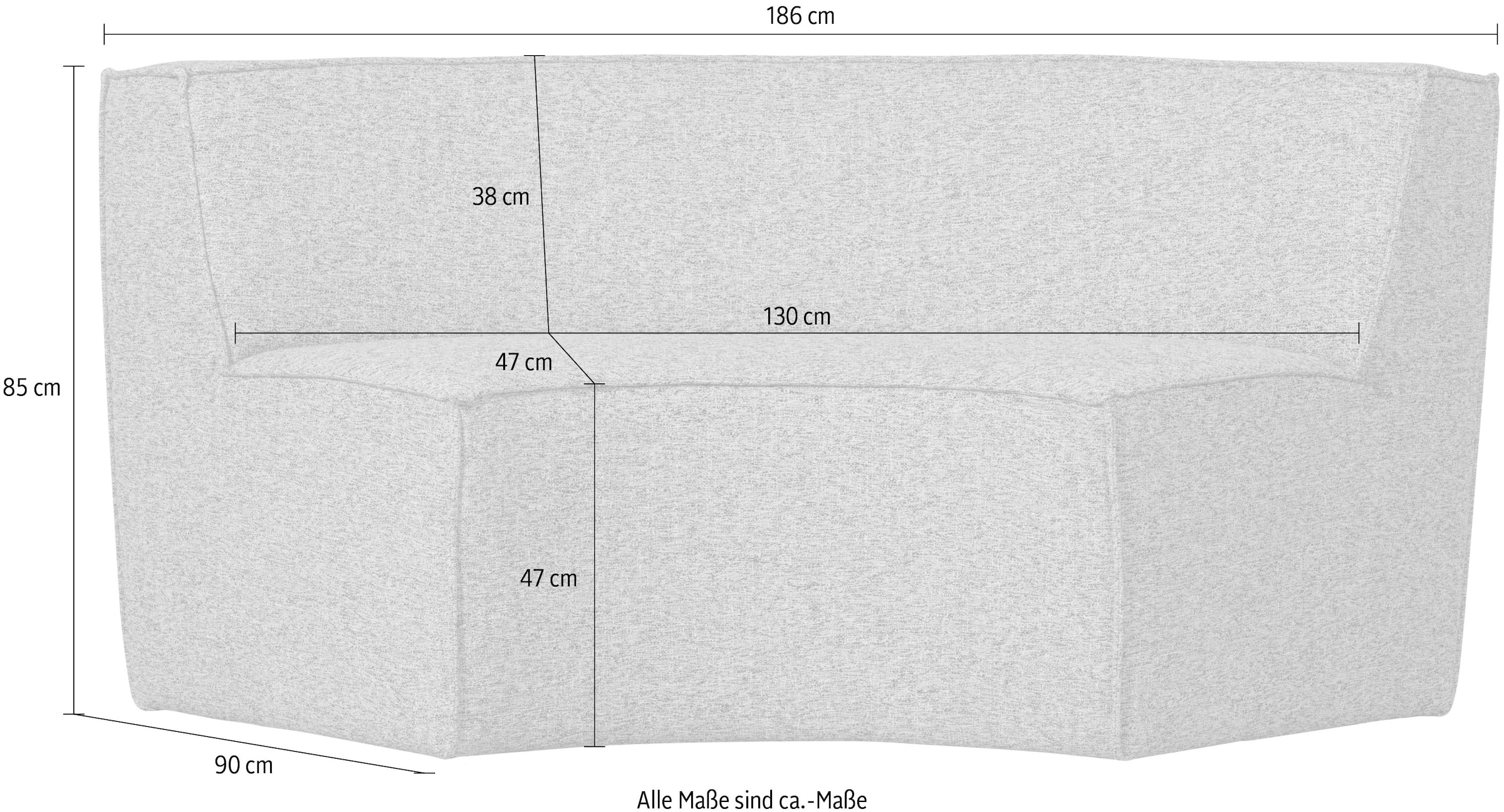 WOOOD Essbank »Europa mit Grobgewebe-Bezug und runder Formgebung B186 x T90 x H85 cm« Sehr hohe Verschleissfestigkeit, Teflon-Imprägnierung, Tragkraft 150 kg