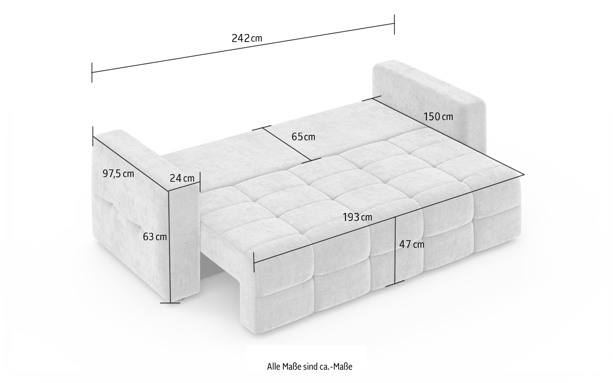 GOODproduct 3-places »JONNO Schlafsofa mit Bettkasten, komfortables Sitzgefühl, Breite 242cm« Liegefläche 150x193cm, inklusive Rückenkissen, moderne Steppung
