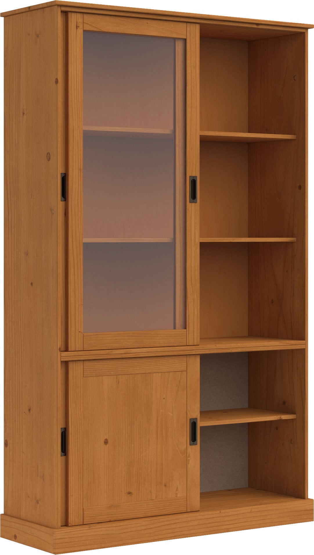 Home affaire Vitrine »Schröder« mit 2+2 Schiebetüren, aus massivem Kiefernholz, Breite 114 cm