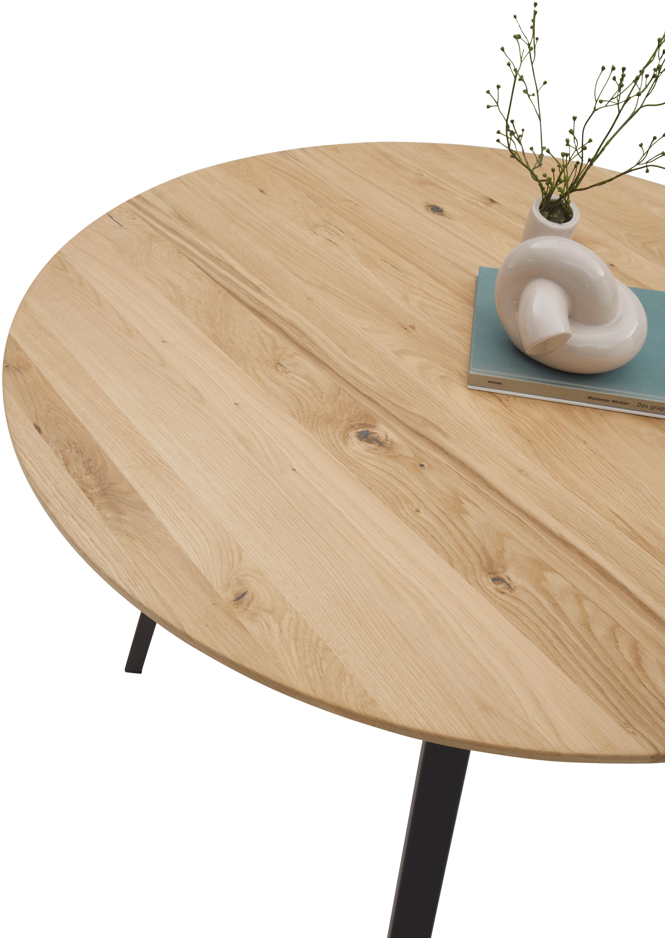 Stolkom Esstisch »Nils Massivholz rund, Esszimmertisch Eiche, BxH 110x75 cm« Stabiles 4-Fuss Metallgestell, Boden bis Unterkante Tisch ca. 69 cm