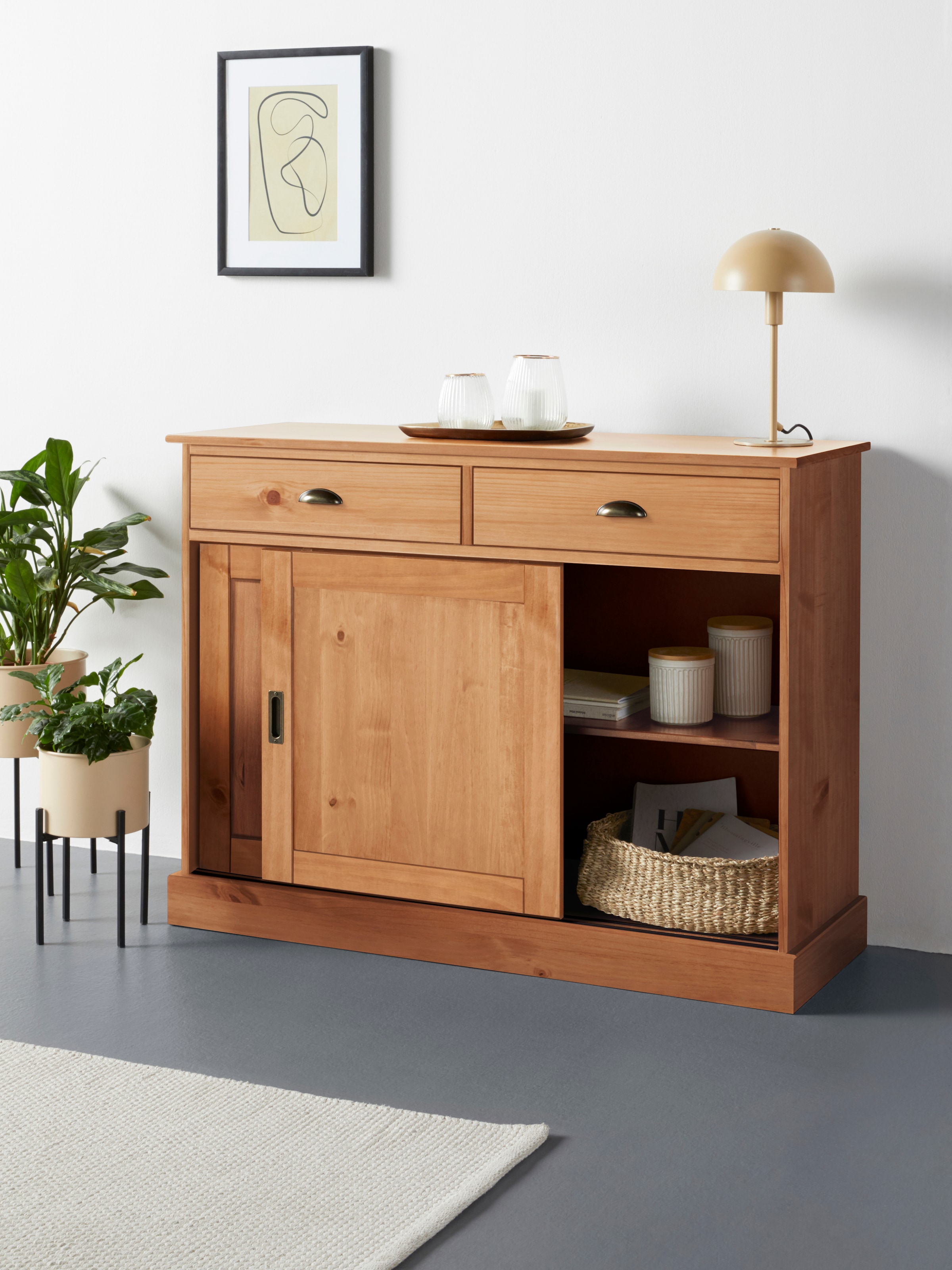 GOODproduct Sideboard »Schröder« Kommode, 2 Schiebetüren, 2 Schubkasten, aus massivem Kiefernholz