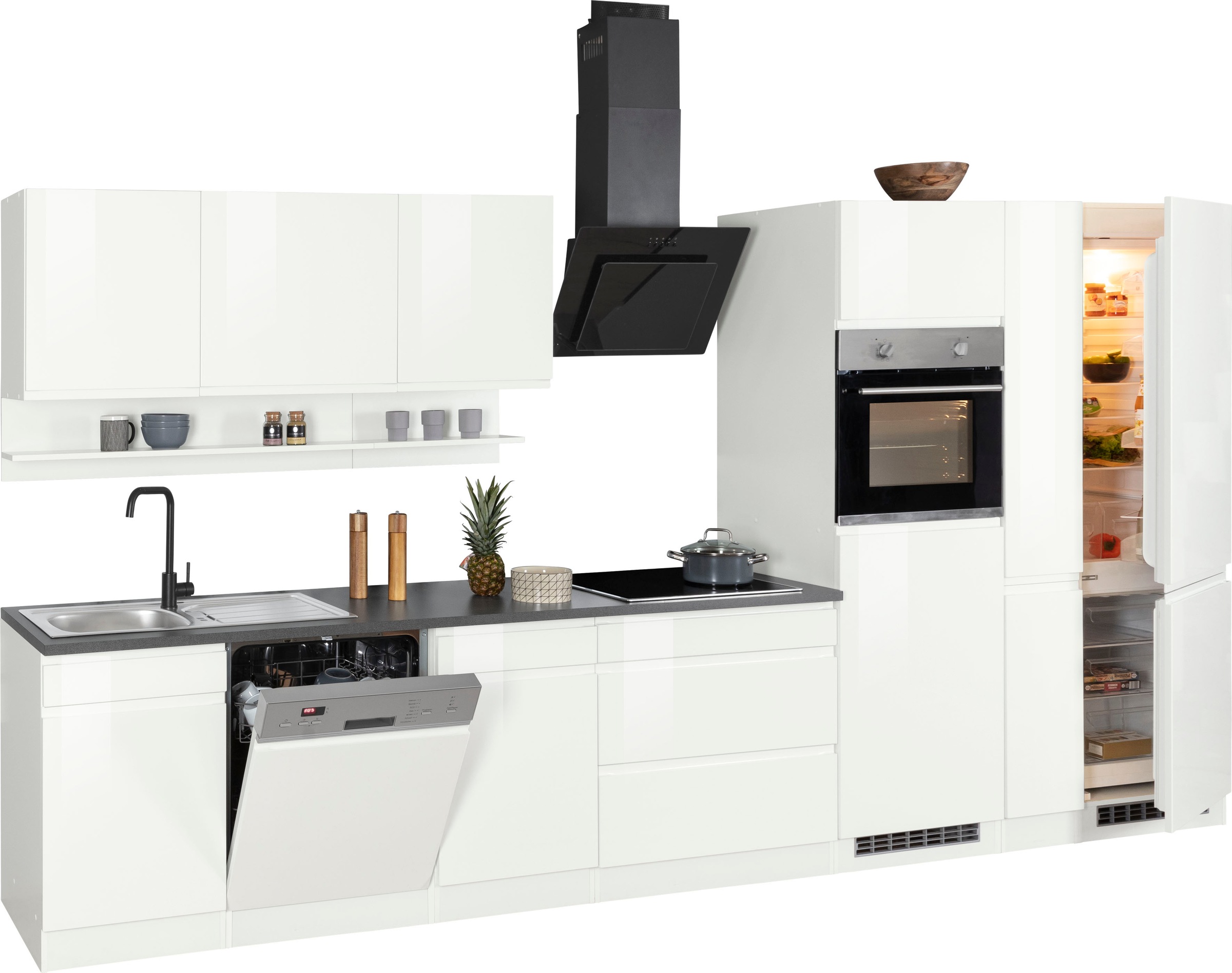 KOCHSTATION Kitchenette »KS-Virginia,neu in verbesserter Ausführung« largeur 390 cm, soft-close, sans appareils électriques