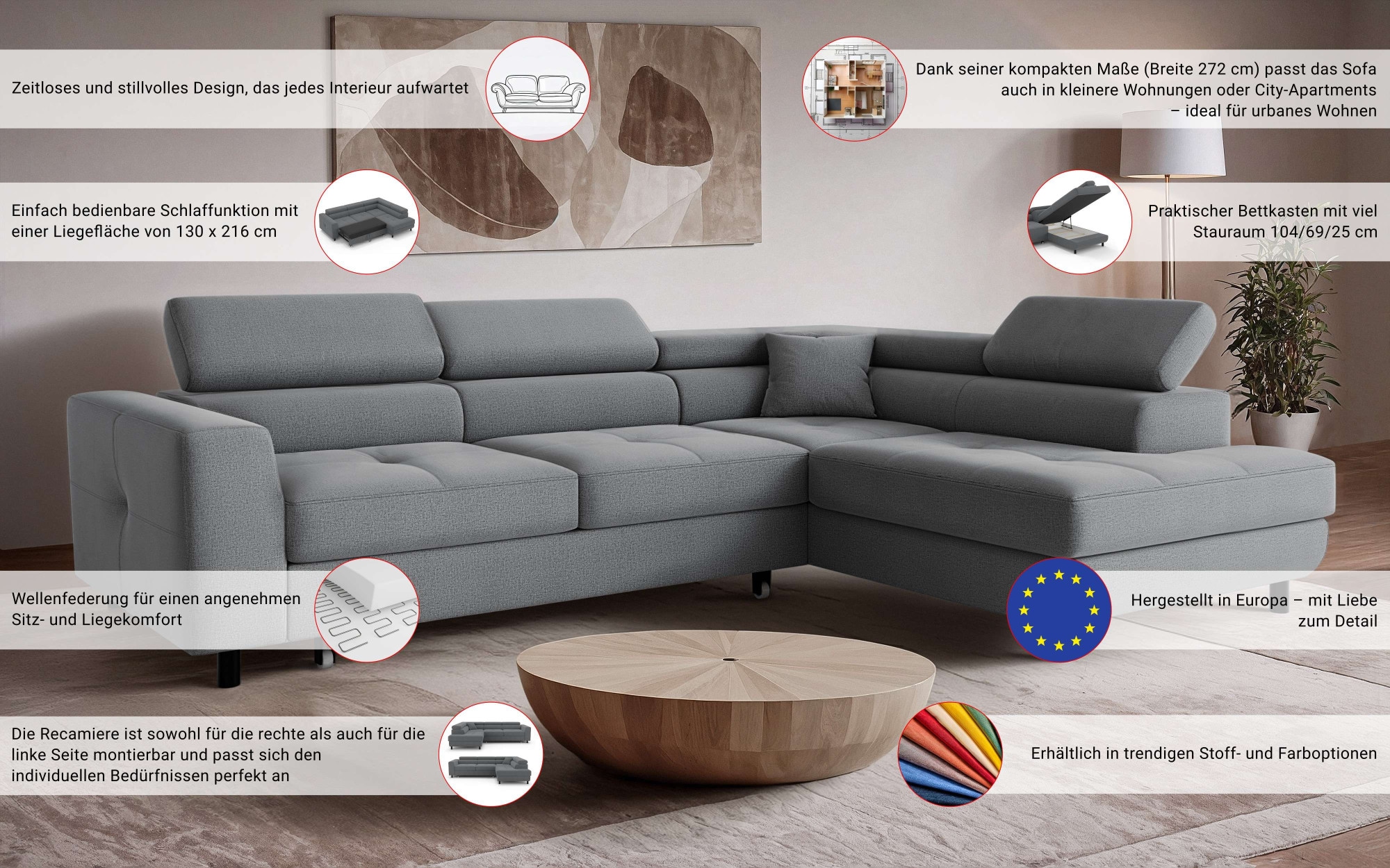 GOODproduct Canapé d'angle »AADEN Schlafsofa 254 cm - OTTO. Verlässliche Qualität.« mit Bettfunktion, Bettkasten, Kopfstützen, rechts/links bestellbar