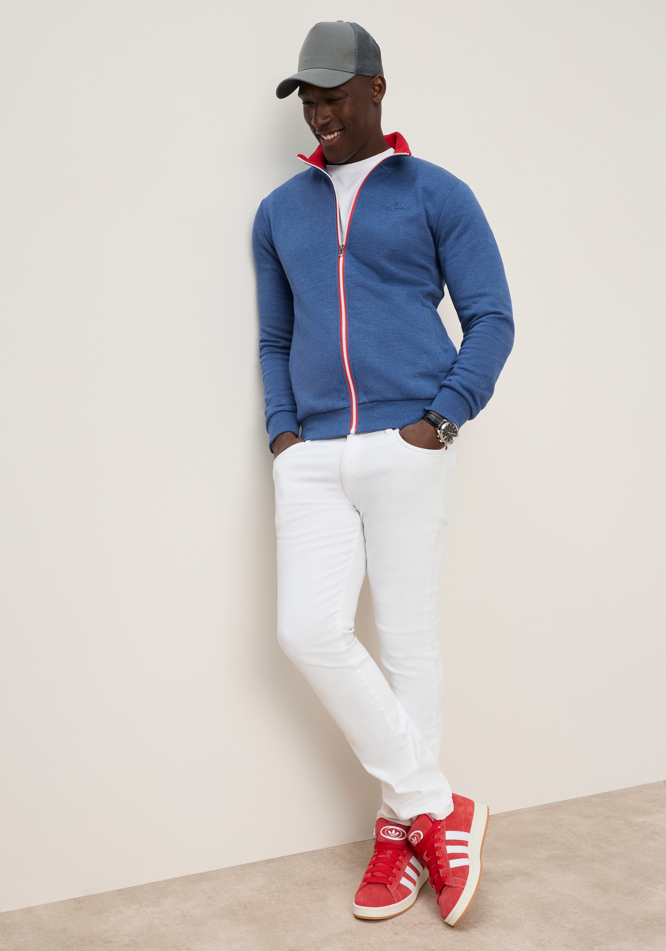 DELMAO Veste sweat avec fermeture éclair, col montant, manches longues