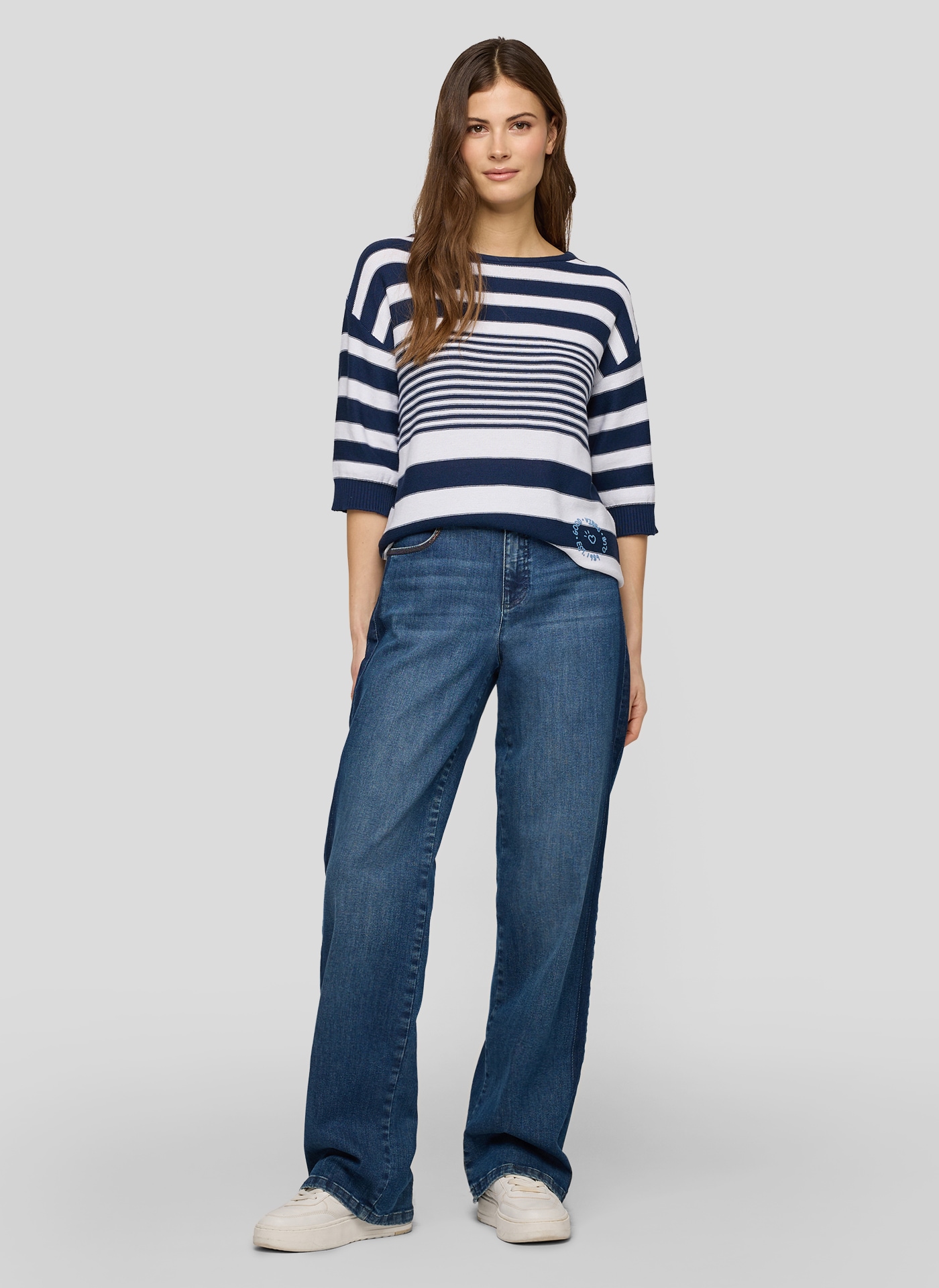 Rabe Pull à col rond mit Streifen Muster