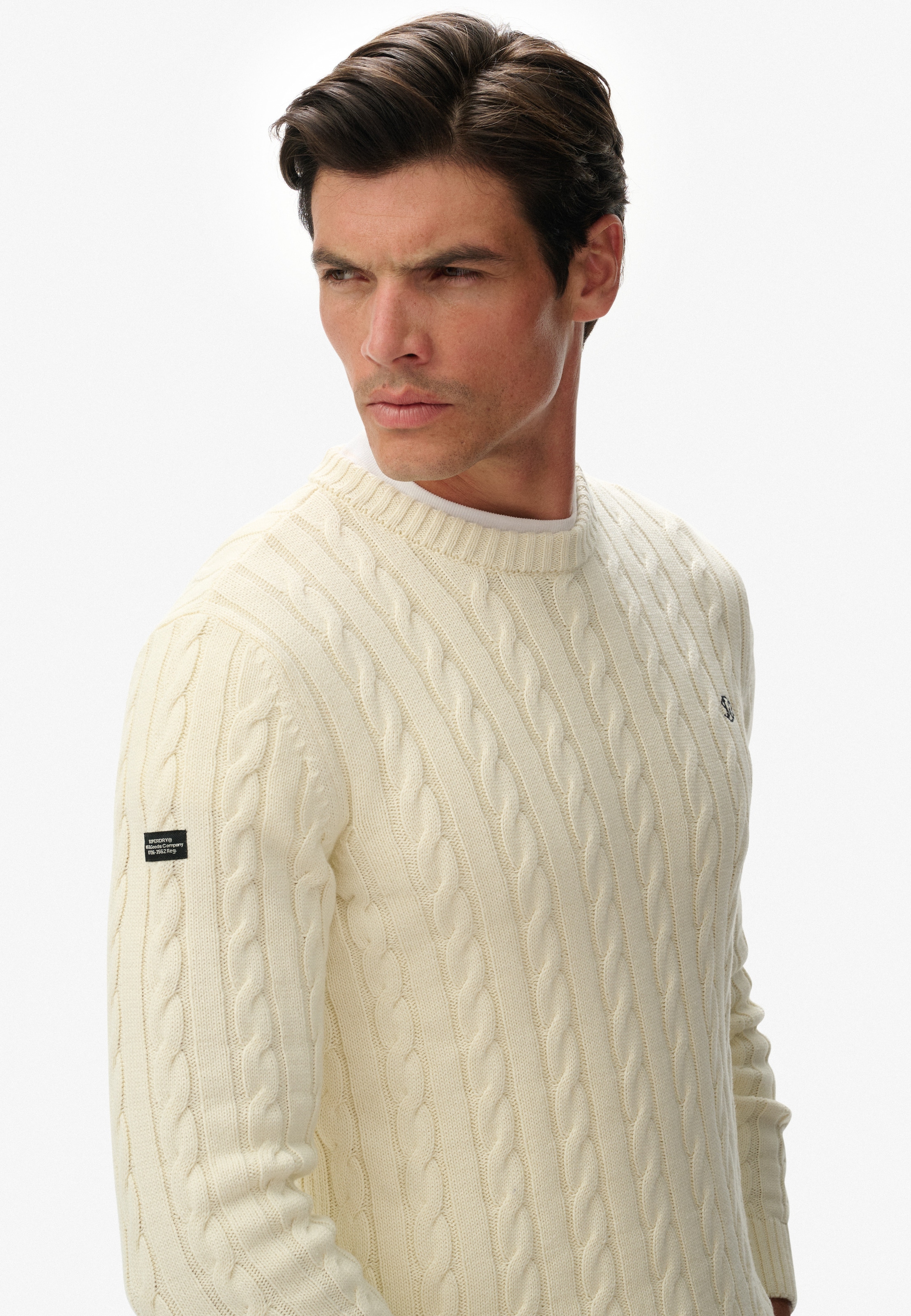 Superdry Pull à col rond »COTTON CABLE KNIT CREW« Baumwolle, slim fit