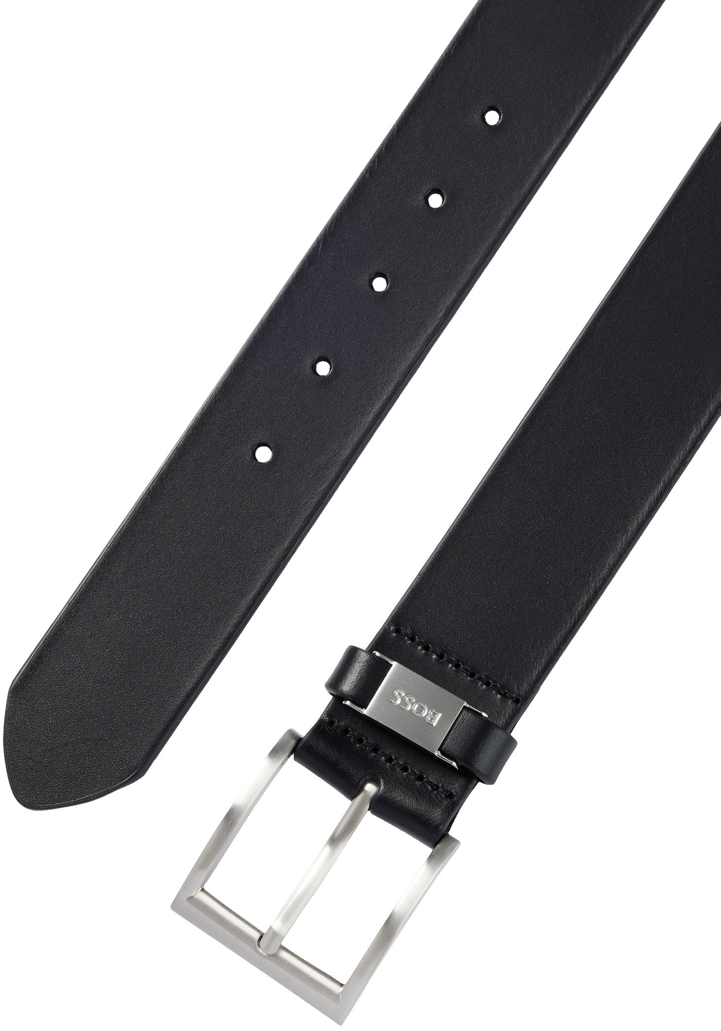 BOSS Ledergürtel »Connio« silberfarbene Schliesse & Logo-Schriftzug auf der Schlaufe