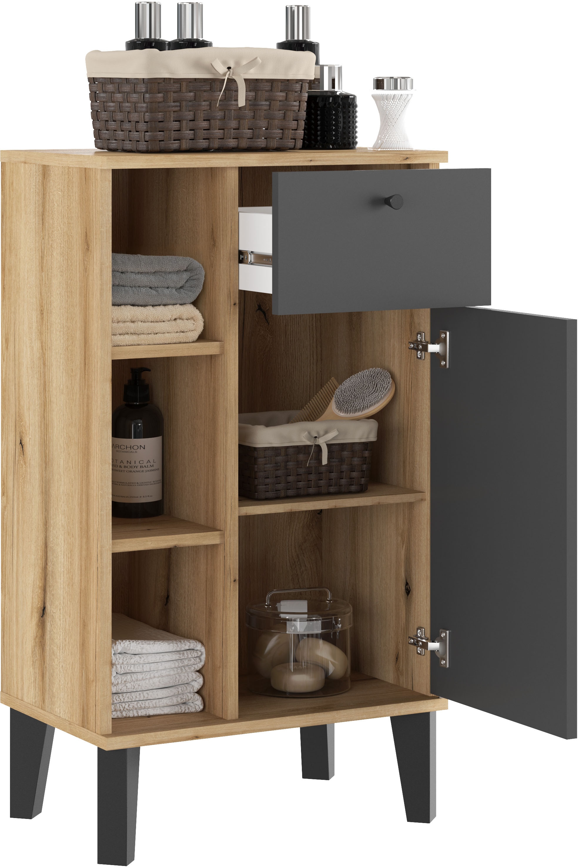 INOSIGN Midischrank »Oslo, Badschrank mit Knopfgriff, Schrank im skandinavischen Design« in der Türfarbe Weiss oder Grau verfügbar, ausreichend Stauraum