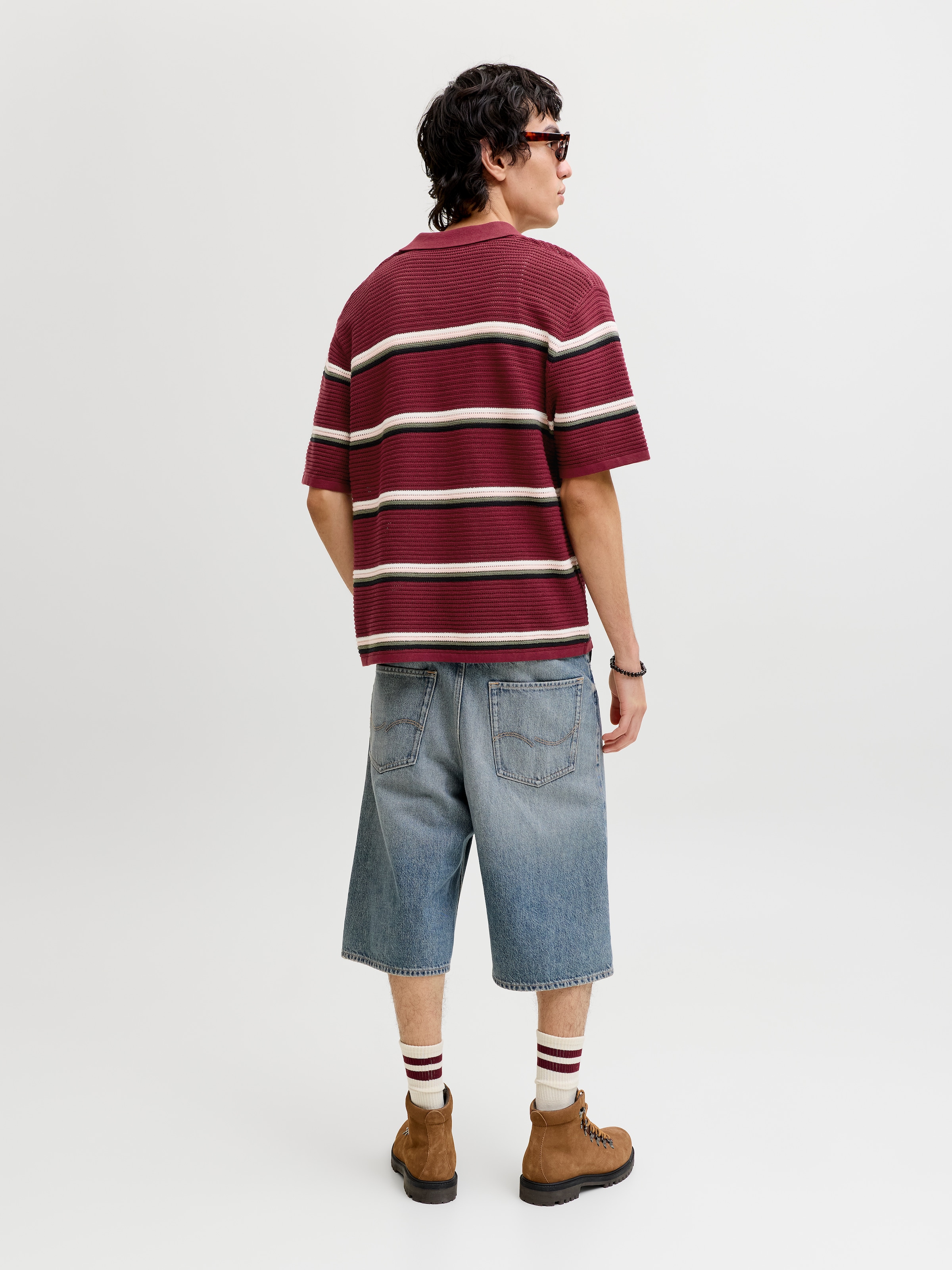 Jack & Jones Pull à col polo »JORMAINE KNIT STRIPE POLO SN« Baumwolle, relaxed fit