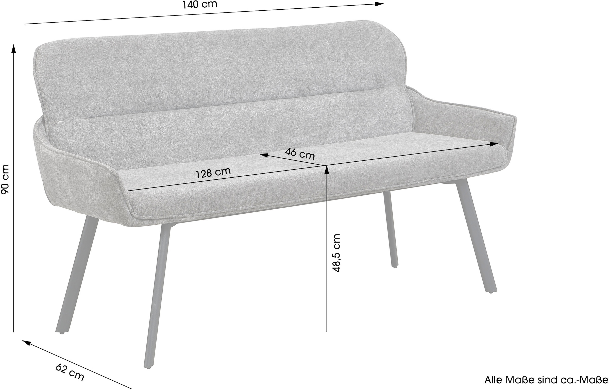 byLIVING Banc »Rico« 1 cuis tlg. gemütliche Esszimmerbank in 140 oder 160cm, hochwertiger Stoffbezug