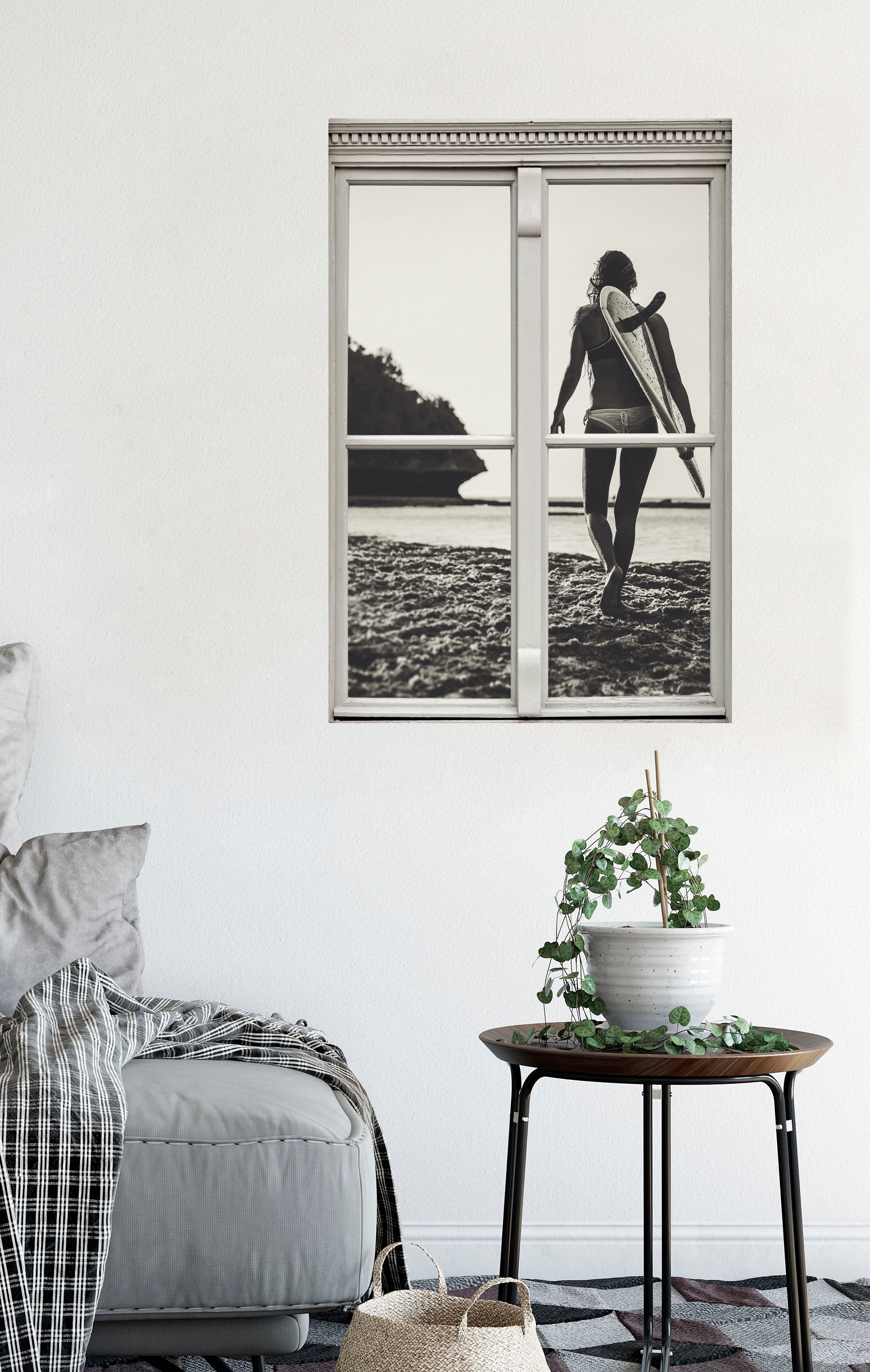 queence Autocollants muraux »Surferin« Wandsticker, Wandbild, selbstklebend, 3D, Fenster