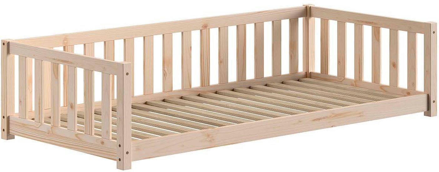 Vipack Lit d'enfant »Dallas, massiv Bett, Rausfallschutz, umbaubar vom Boden- zum Daybett« Incl. sommier à lattes roulantes et cadre à barreaux, largeur 90 ou 140x200 cm,  construction stable et solide, en pin massif naturel ou blanc au choix