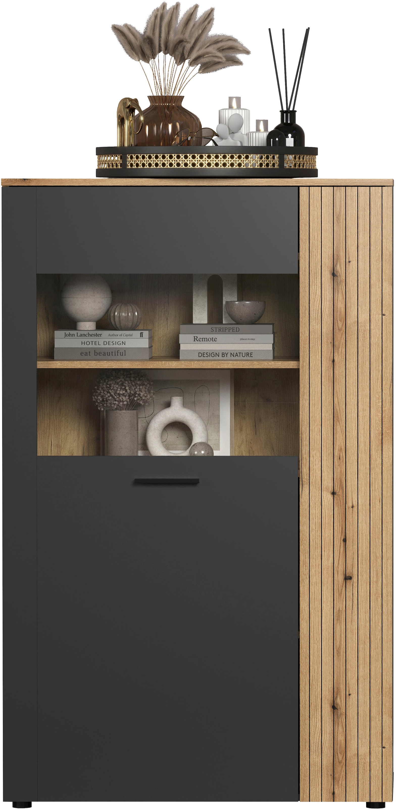 Home affaire Buffet haut »Estepona« 1 cuis tlg. Highboard avec 2 portes - (L/P/H) 90/42/146 cm