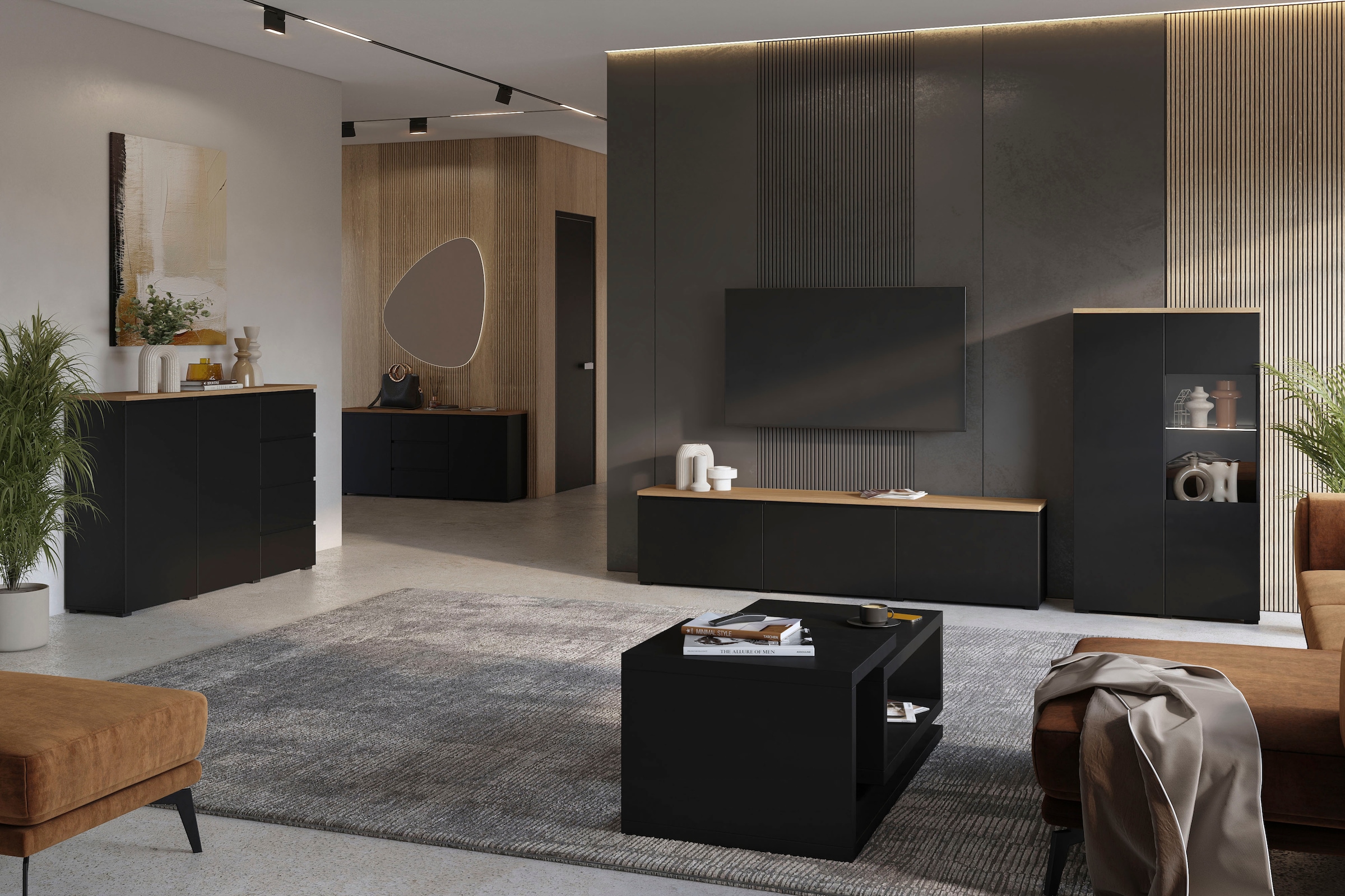 GOODproduct Lowboard »Modo, Breite 200 cm, moderne grifflose TV-Kommode 3 Klappen« TV-Kommode mit viel Stauraum, TV-Bank