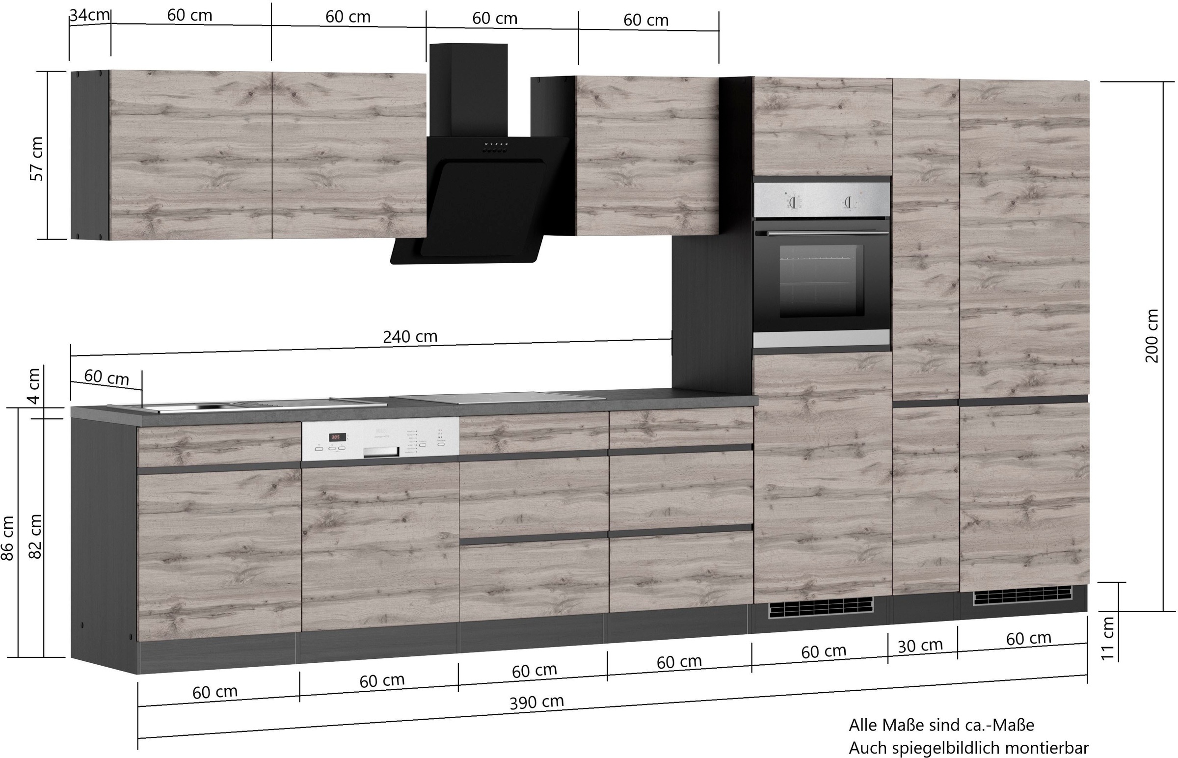 KOCHSTATION Kitchenette »KS-Riesa« largeur d’installation 390 cm, sans appareils électriques