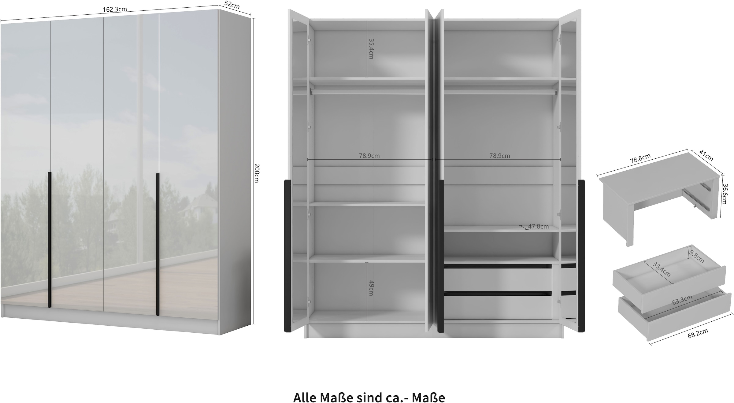 GOODproduct Kleiderschrank »Annor Schlafzimmerschrank Breite 162cm hochglanz Schrank Garderobe« Drehtürenschrank mit perfekter Innenausstattung - elegante Türgriffe